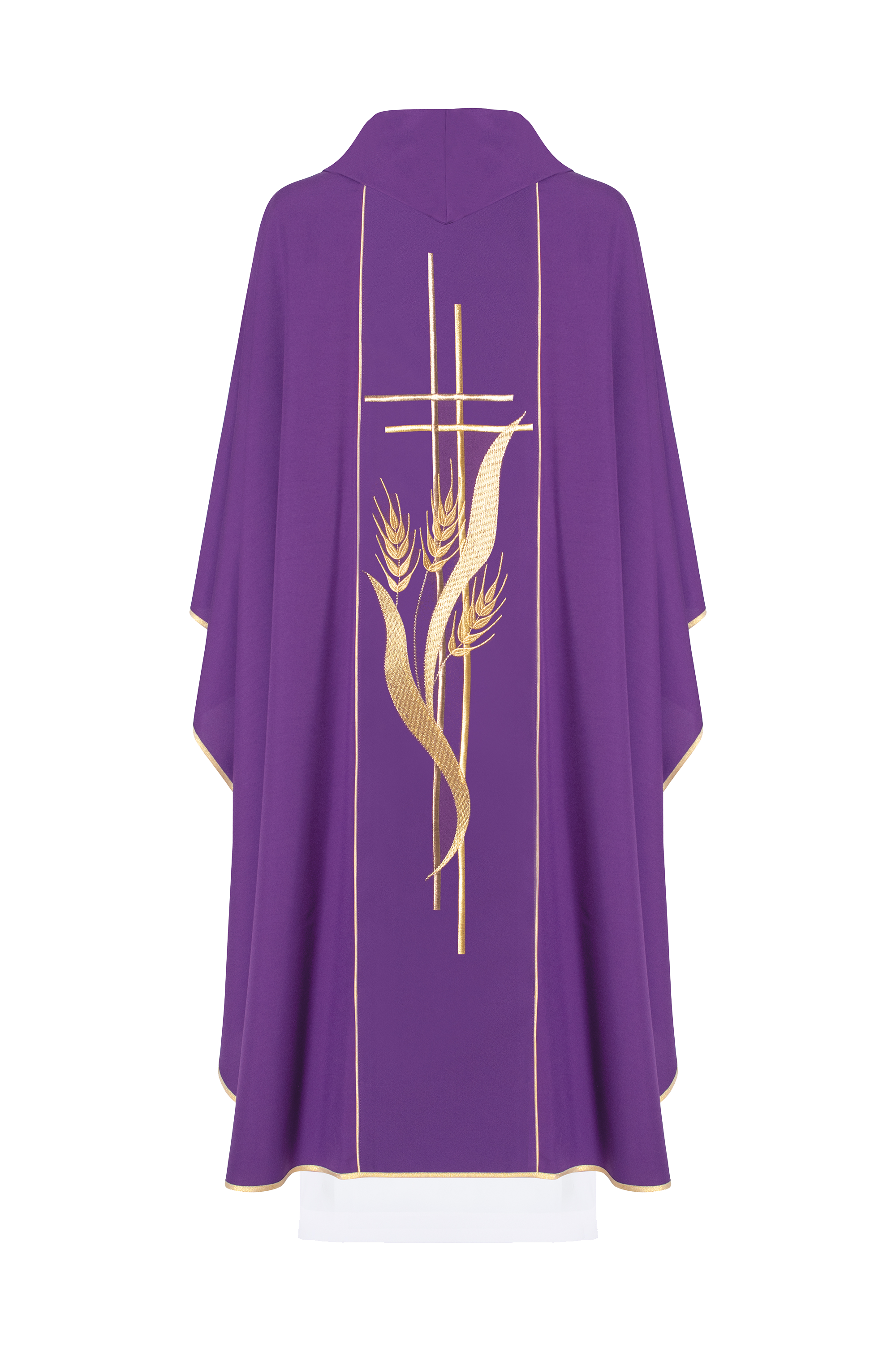 Purple chasuble embroidered with cross and ear motifs