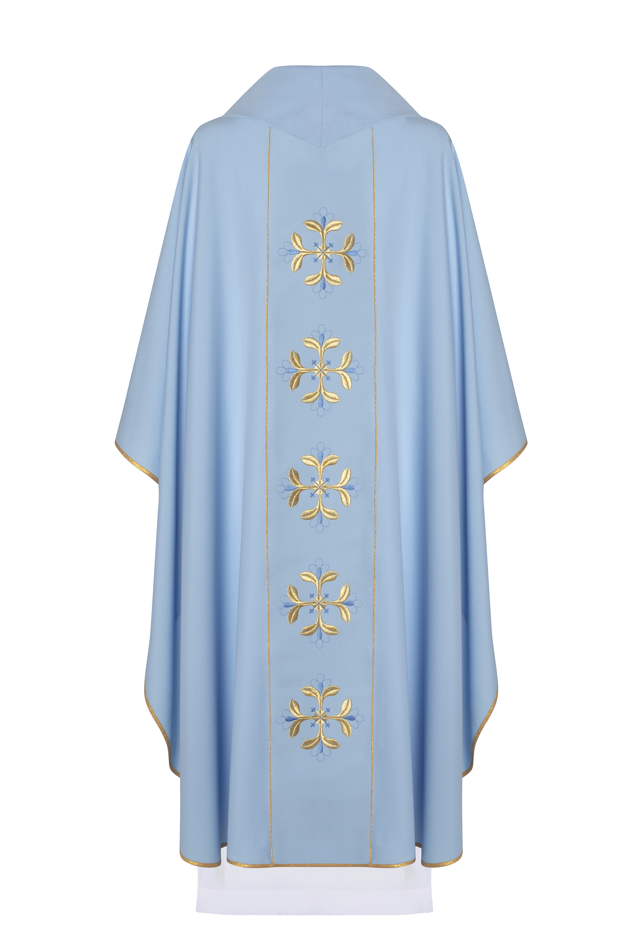 Blue Marian liturgical chasuble with belt