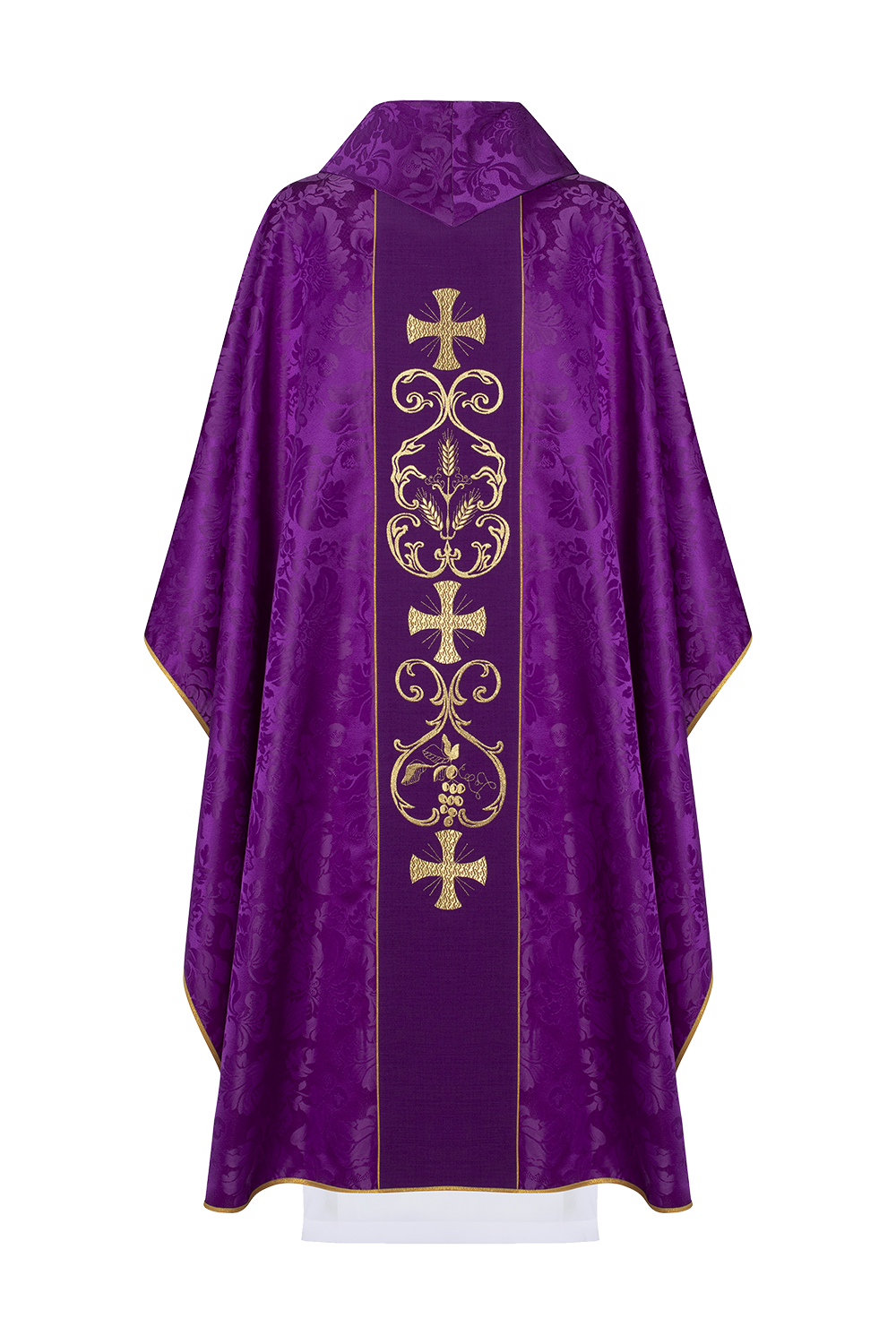 Purple liturgical chasuble decorated with embroidered belt