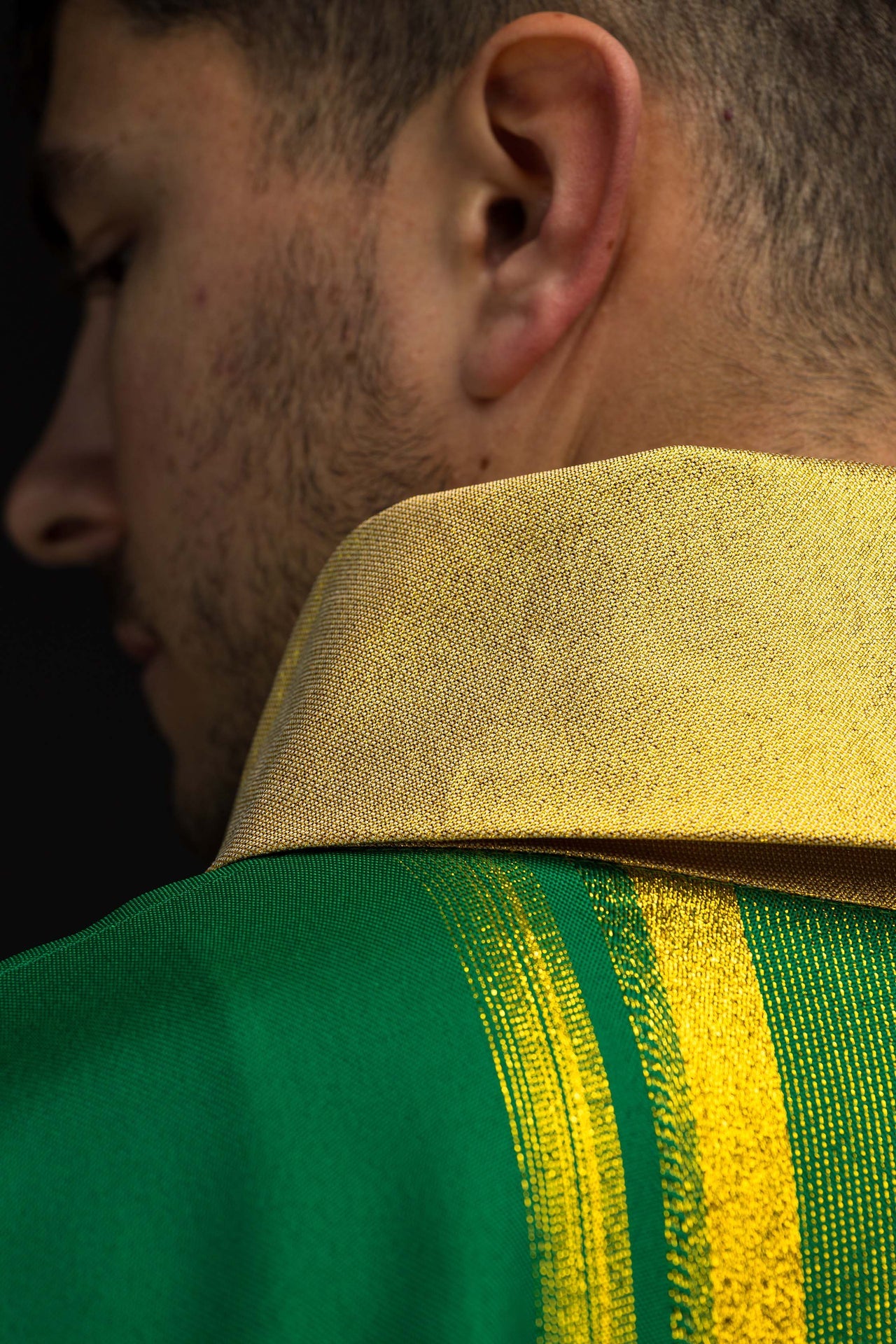 Green embroidered chasuble with IHS design with gilding