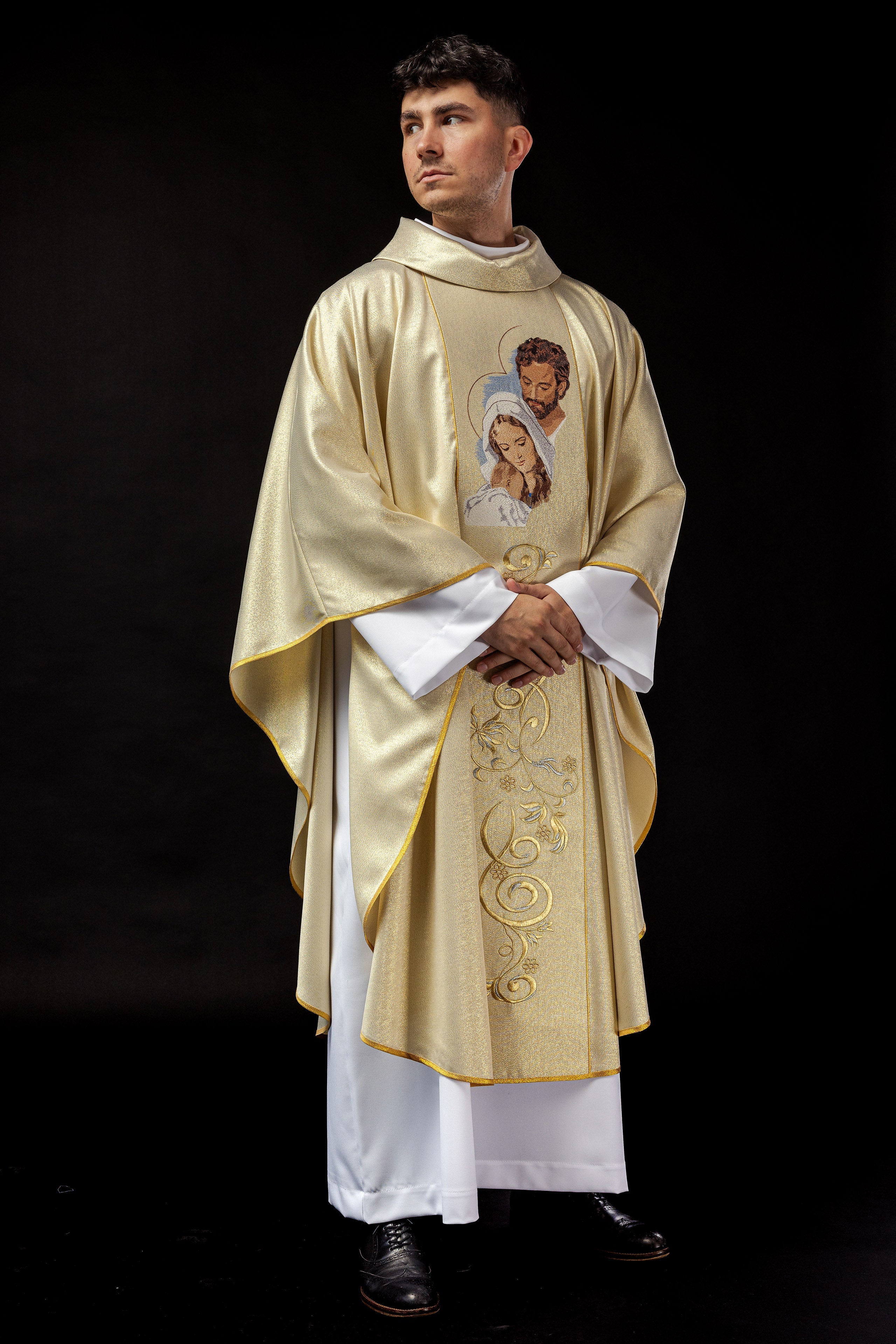 Glittering chasuble with the image of the Holy Family