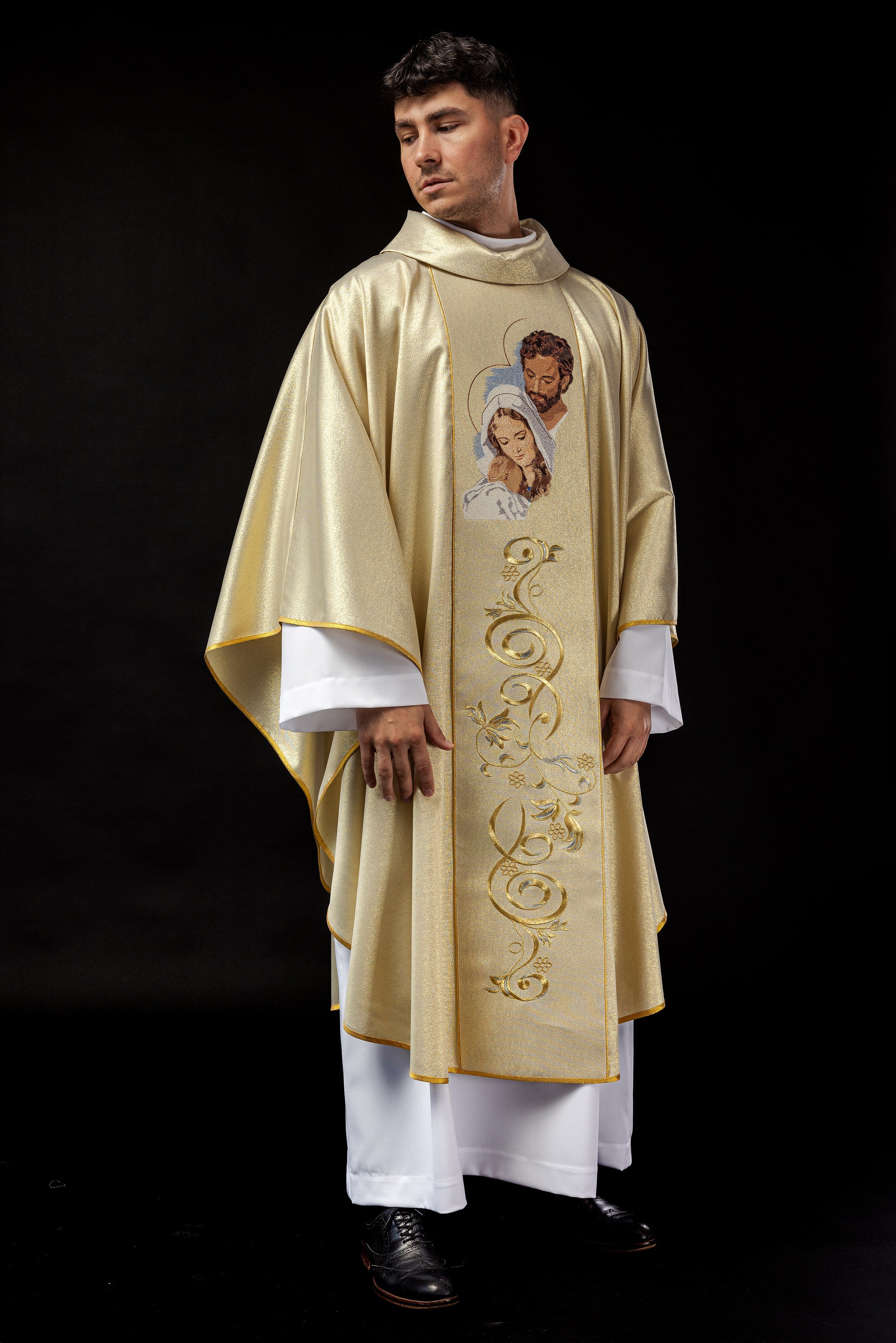 Glittering chasuble with the image of the Holy Family