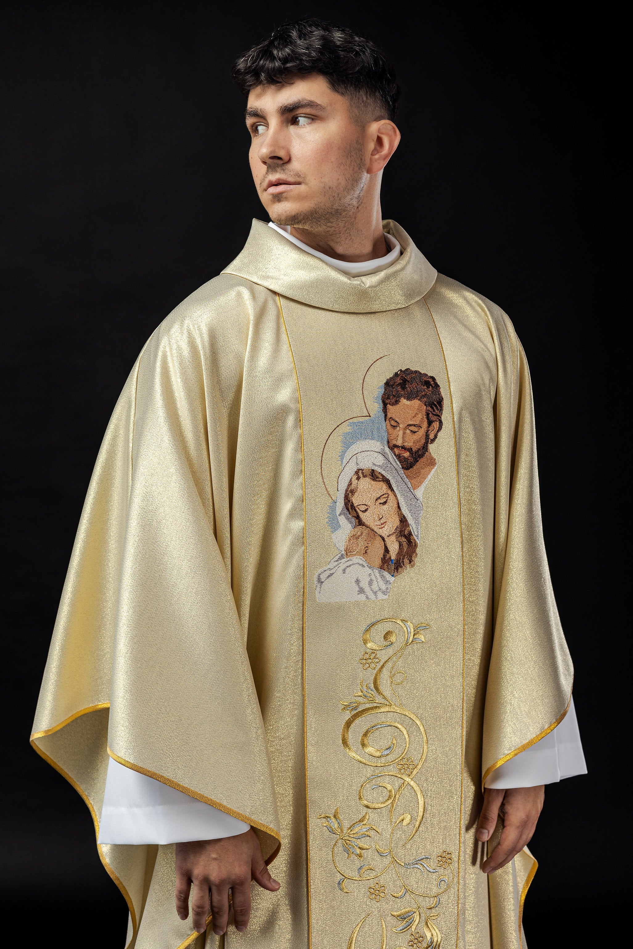 Glittering chasuble with the image of the Holy Family