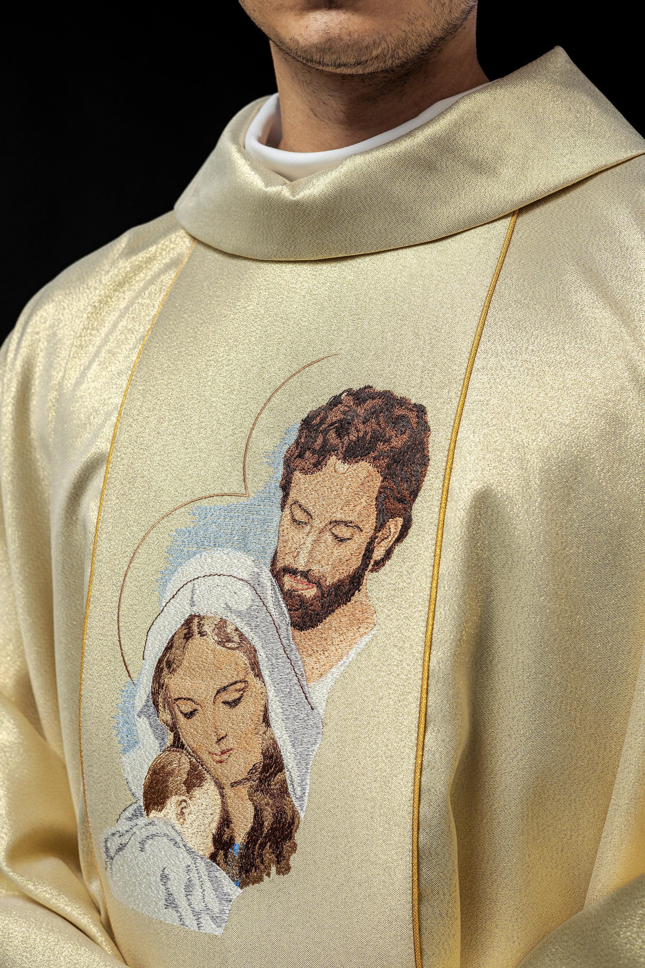 Glittering chasuble with the image of the Holy Family