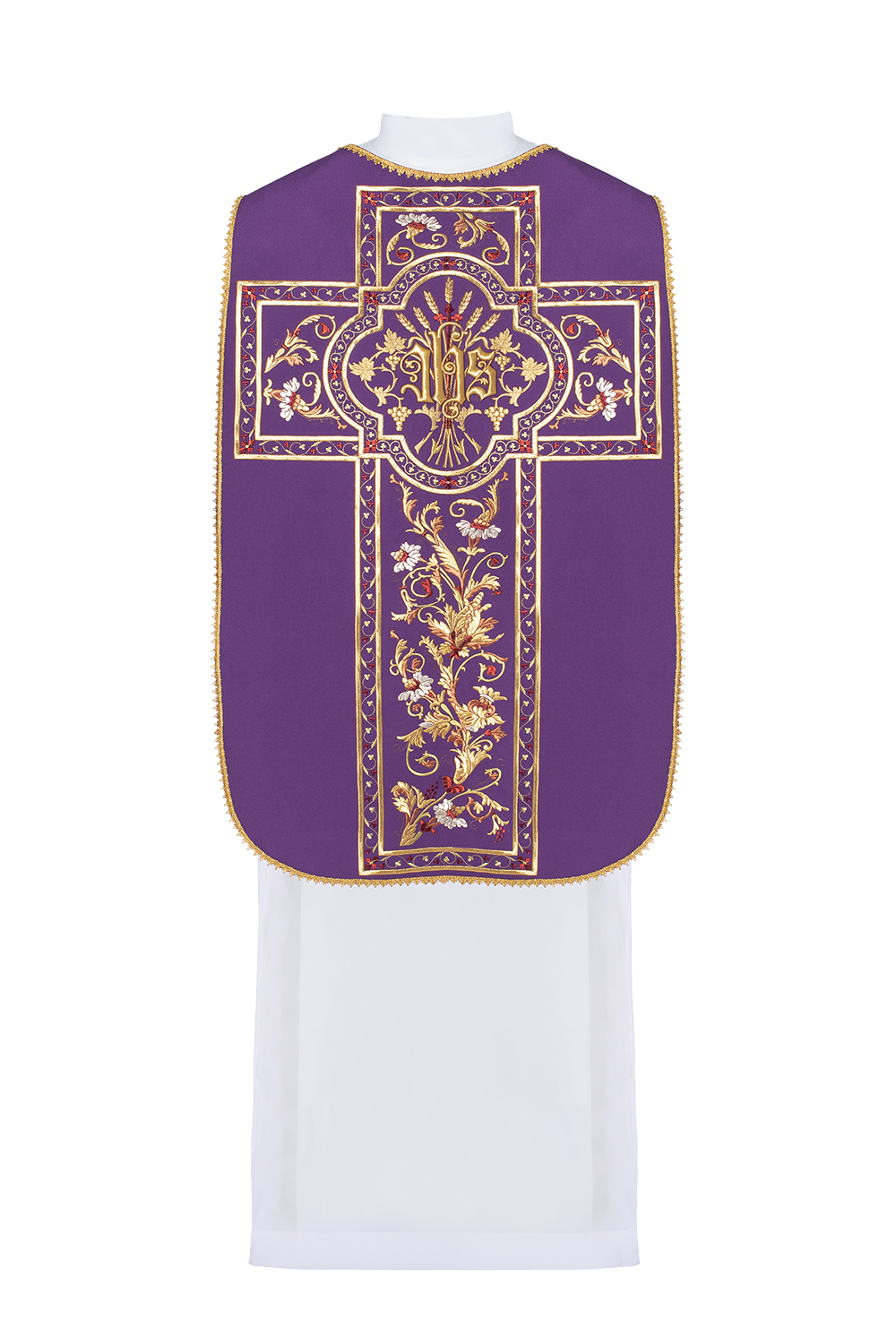 Purple Roman chasuble embroidered with IHS motif