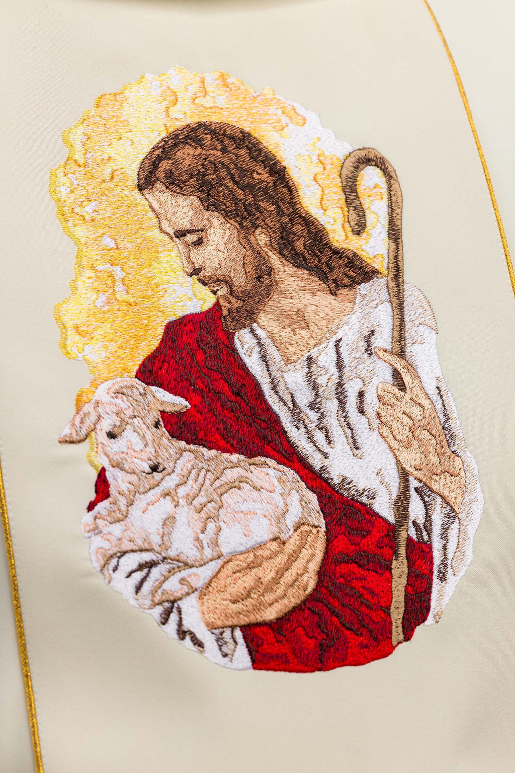 Ecru chasuble with the image of Jesus the Good Shepherd