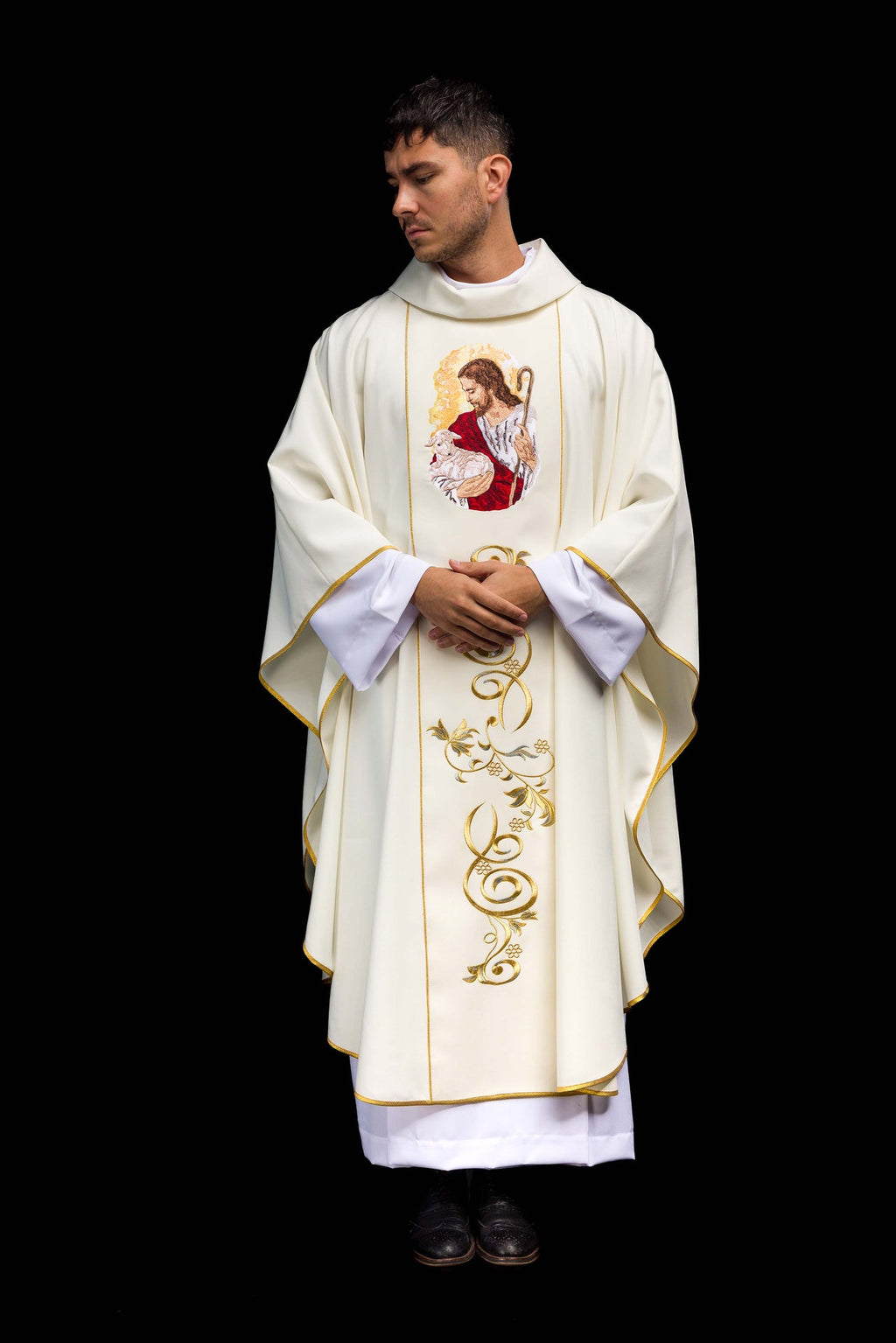 Ecru chasuble with the image of Jesus the Good Shepherd
