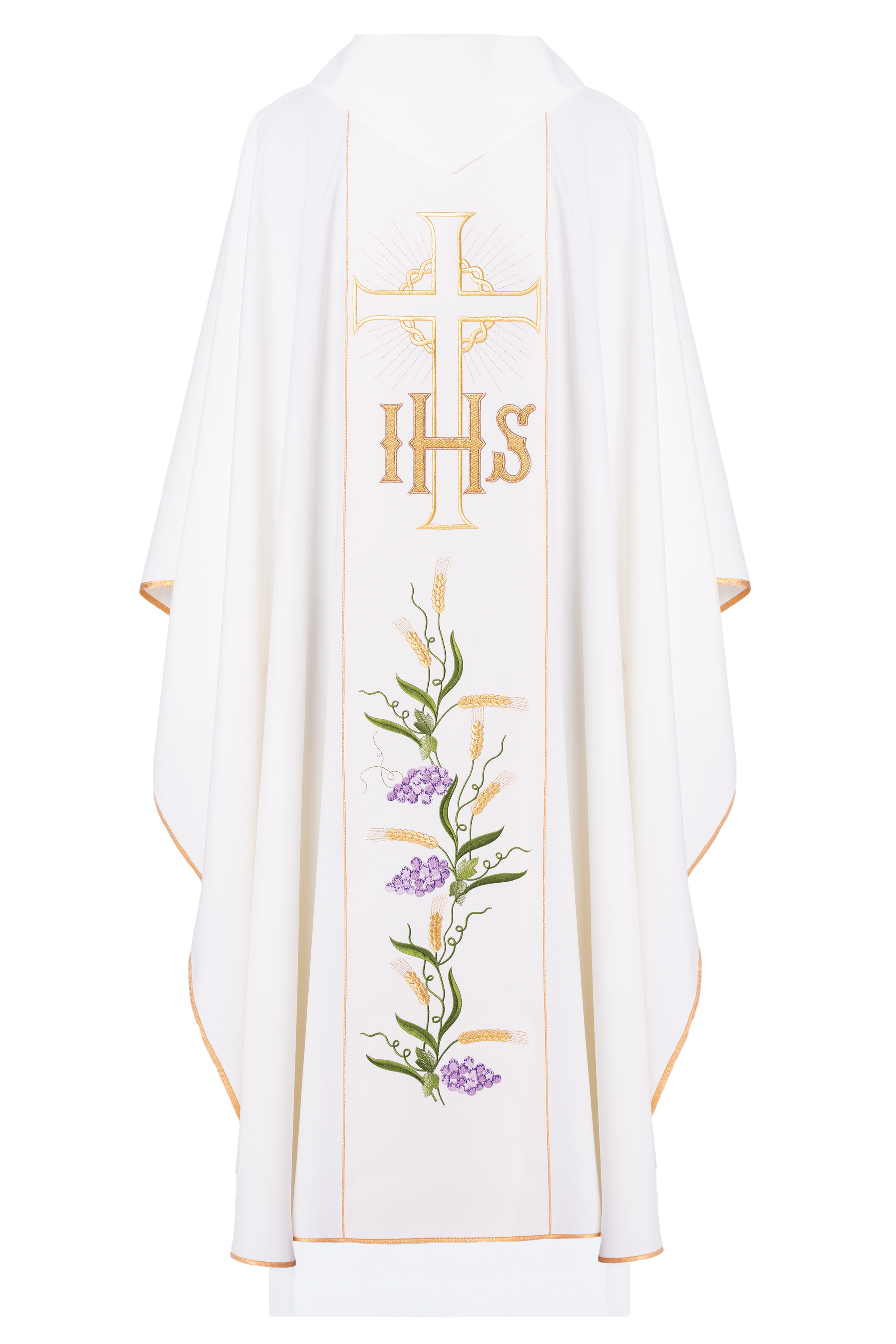 Chasuble with decorated IHS belt of grapes and ears and gold piping