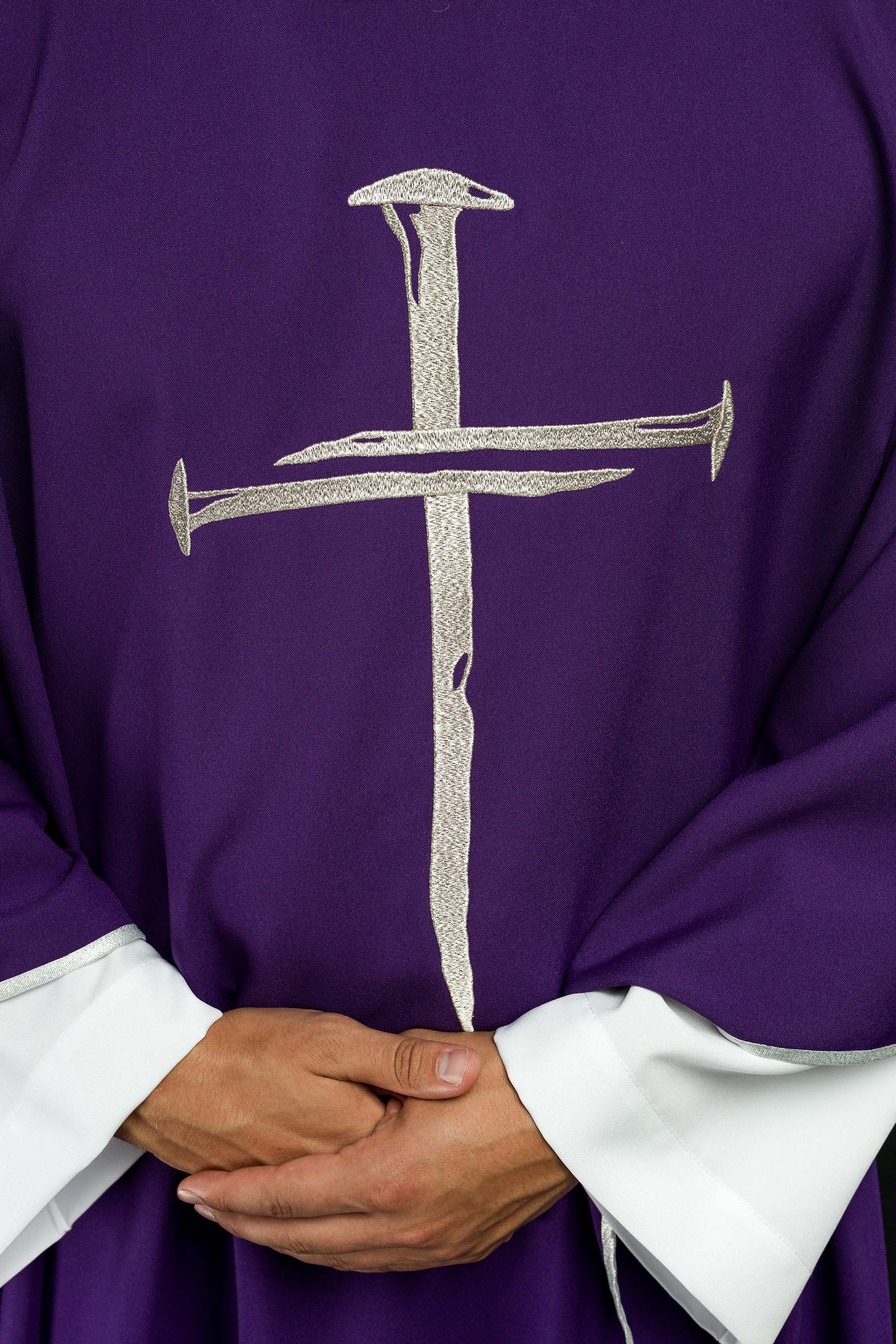 Purple chasuble with silver embroidered Cross for Lent