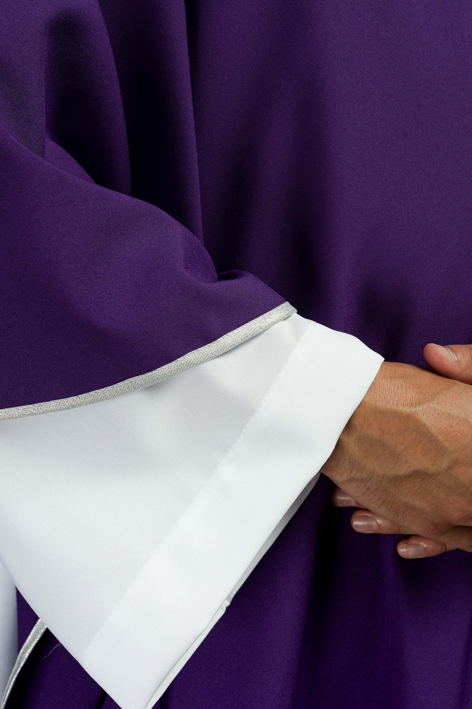 Purple chasuble with silver embroidered Cross for Lent