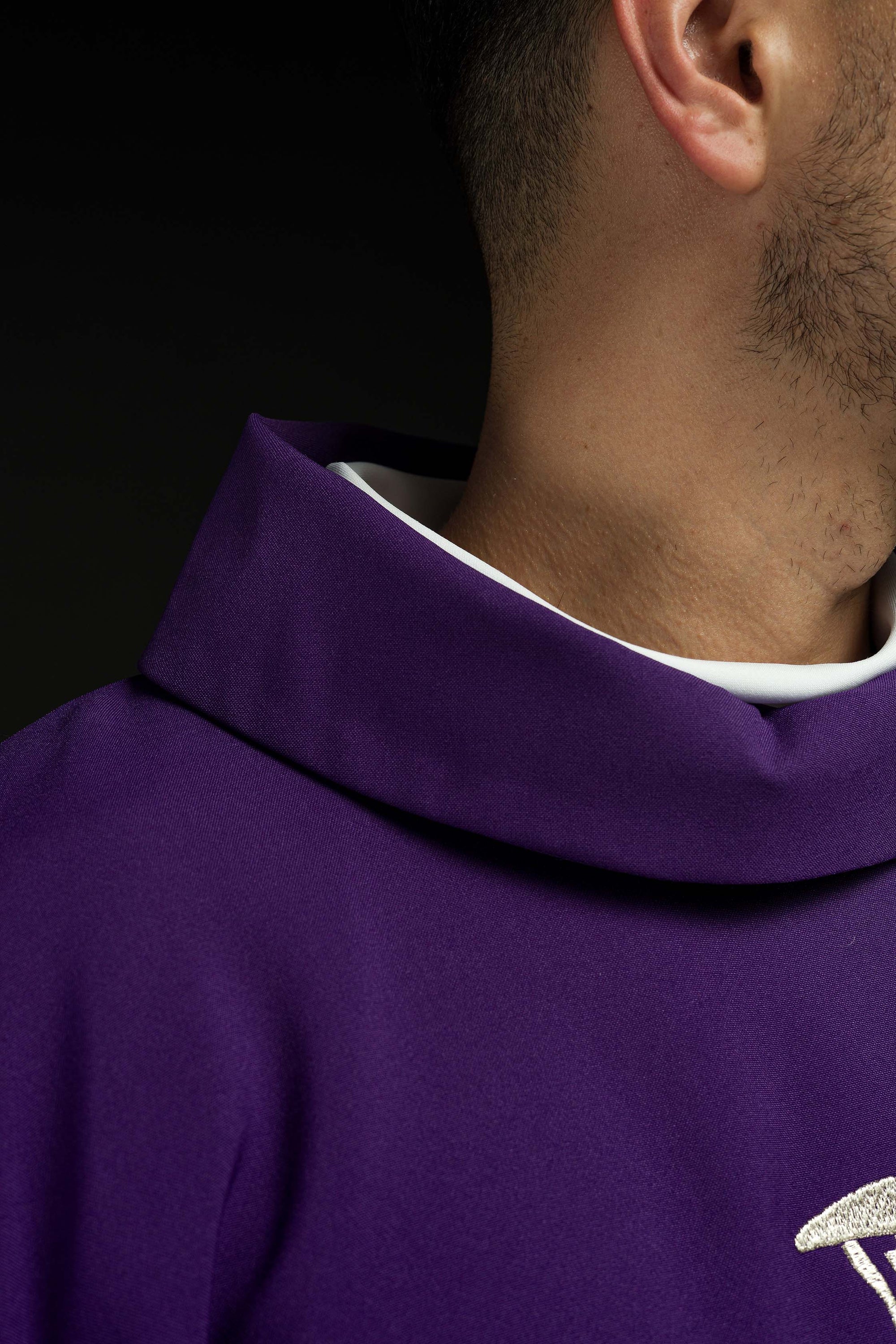 Purple chasuble with silver embroidered Cross for Lent