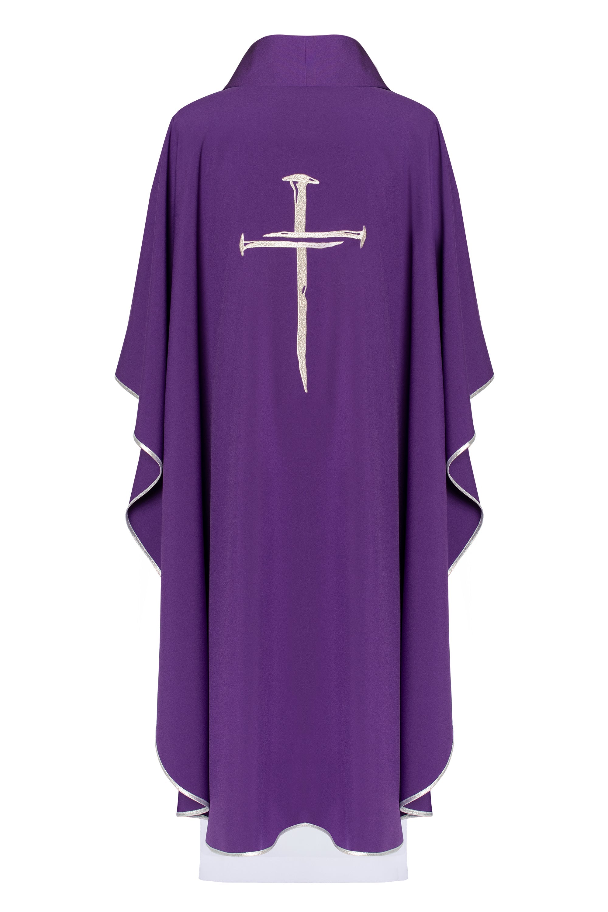 Purple chasuble with silver embroidered Cross for Lent