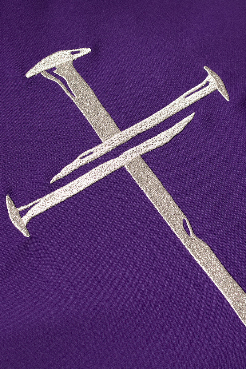 Purple chasuble with silver embroidered Cross for Lent