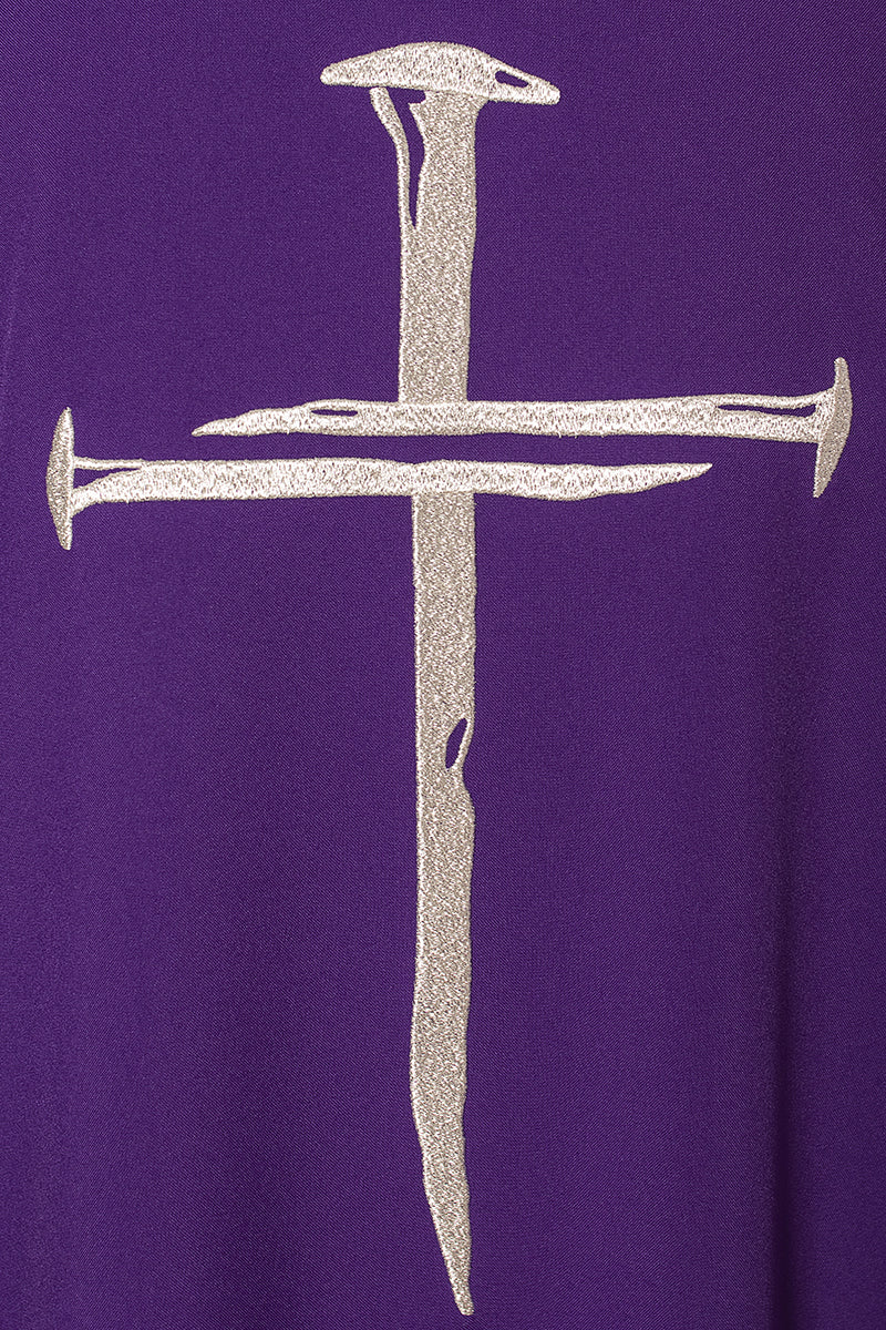 Purple chasuble with silver embroidered Cross for Lent