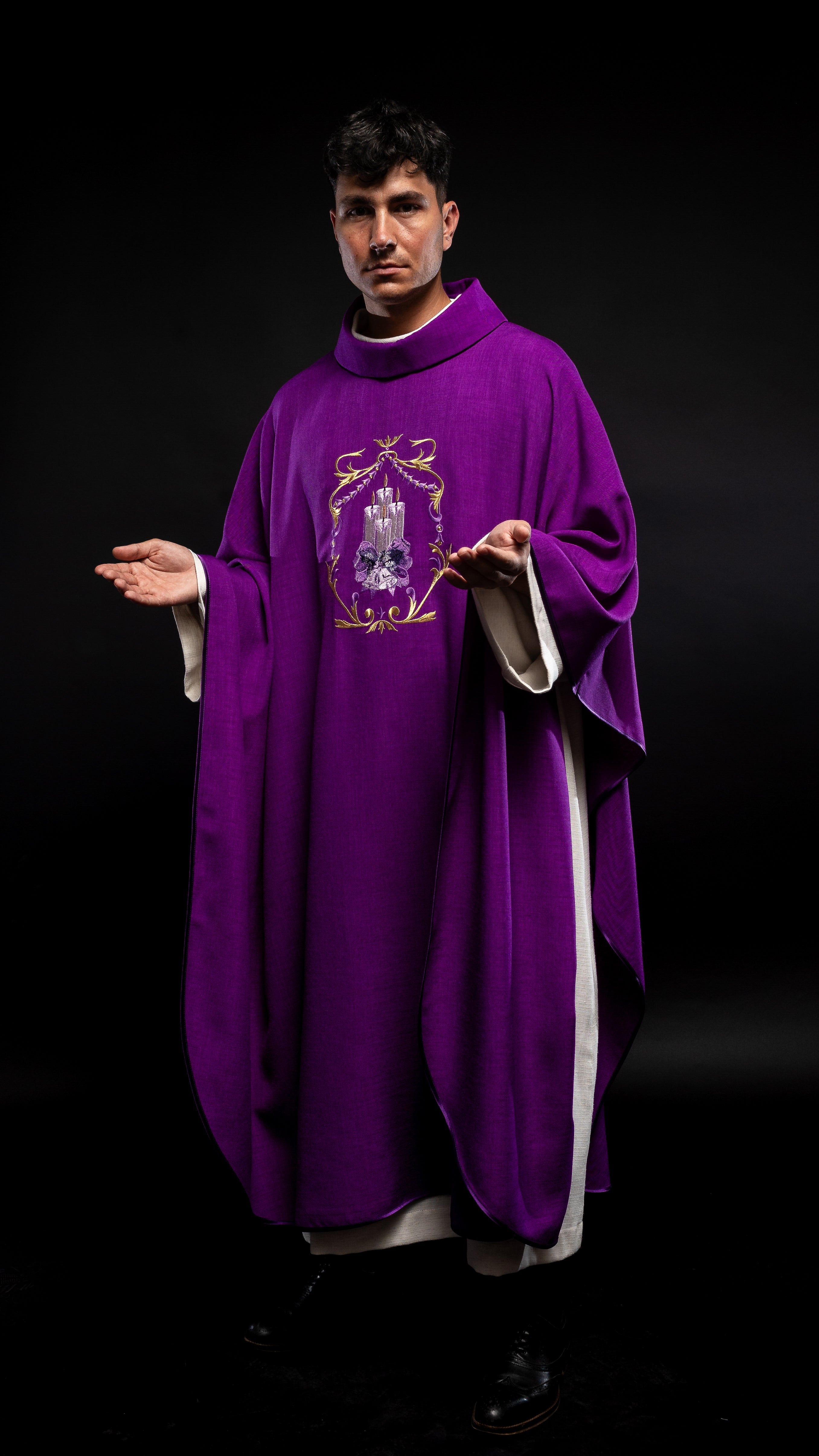 Advent chasuble with candle embroidery