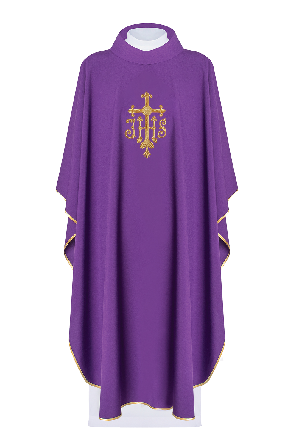 Purple embroidered chasuble with cross and JHS