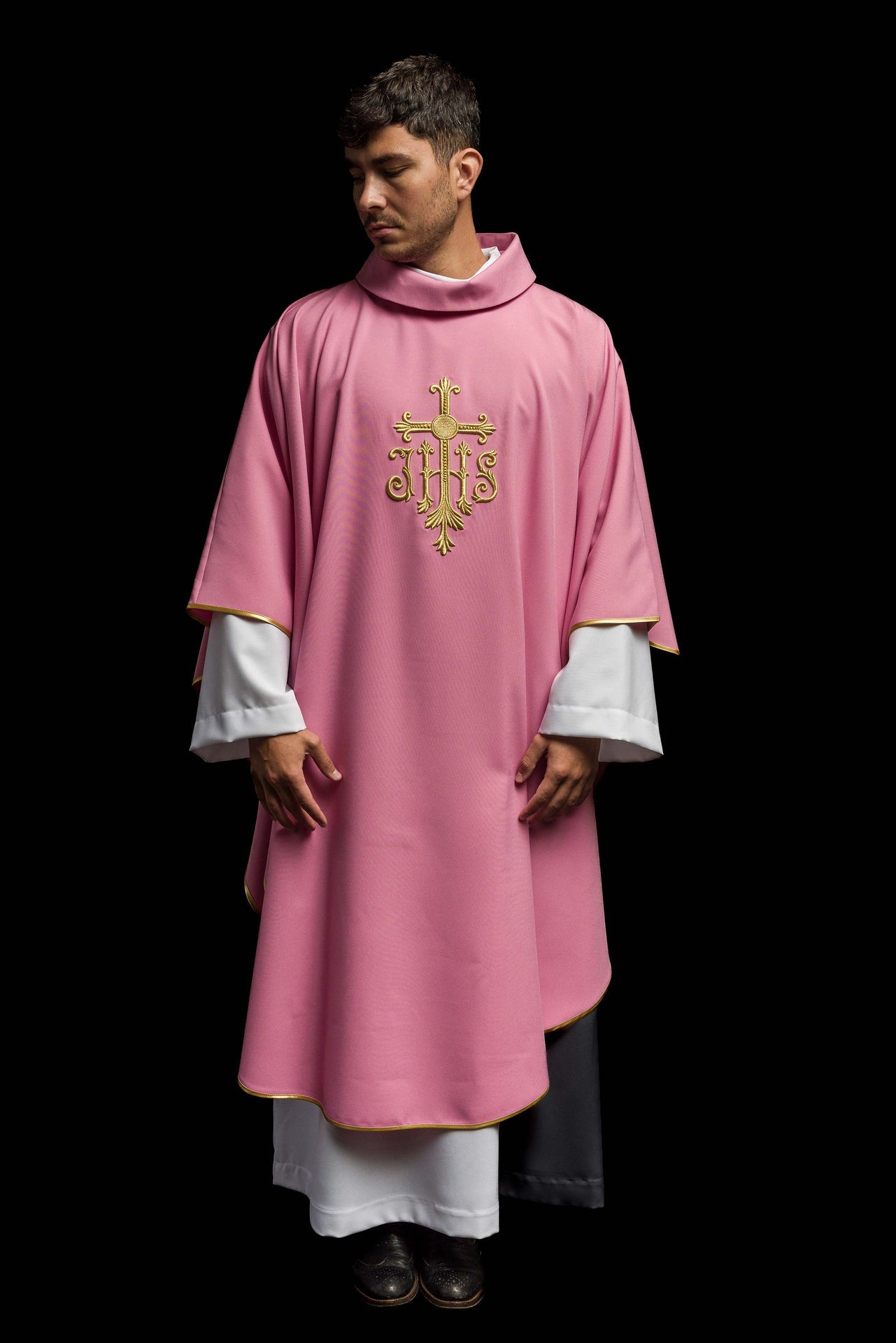 JHS pink chasuble with raised embroidery