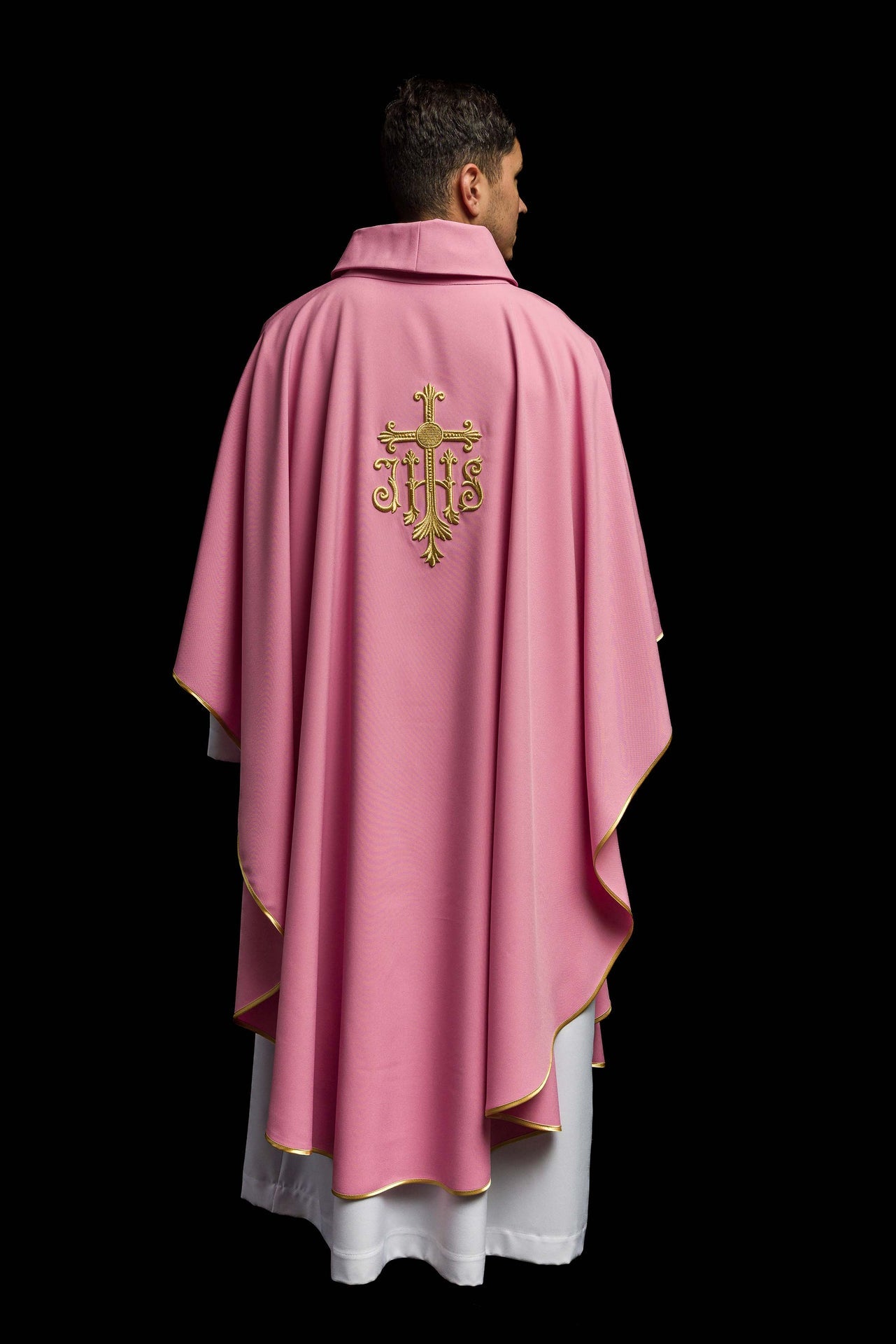 JHS pink chasuble with raised embroidery