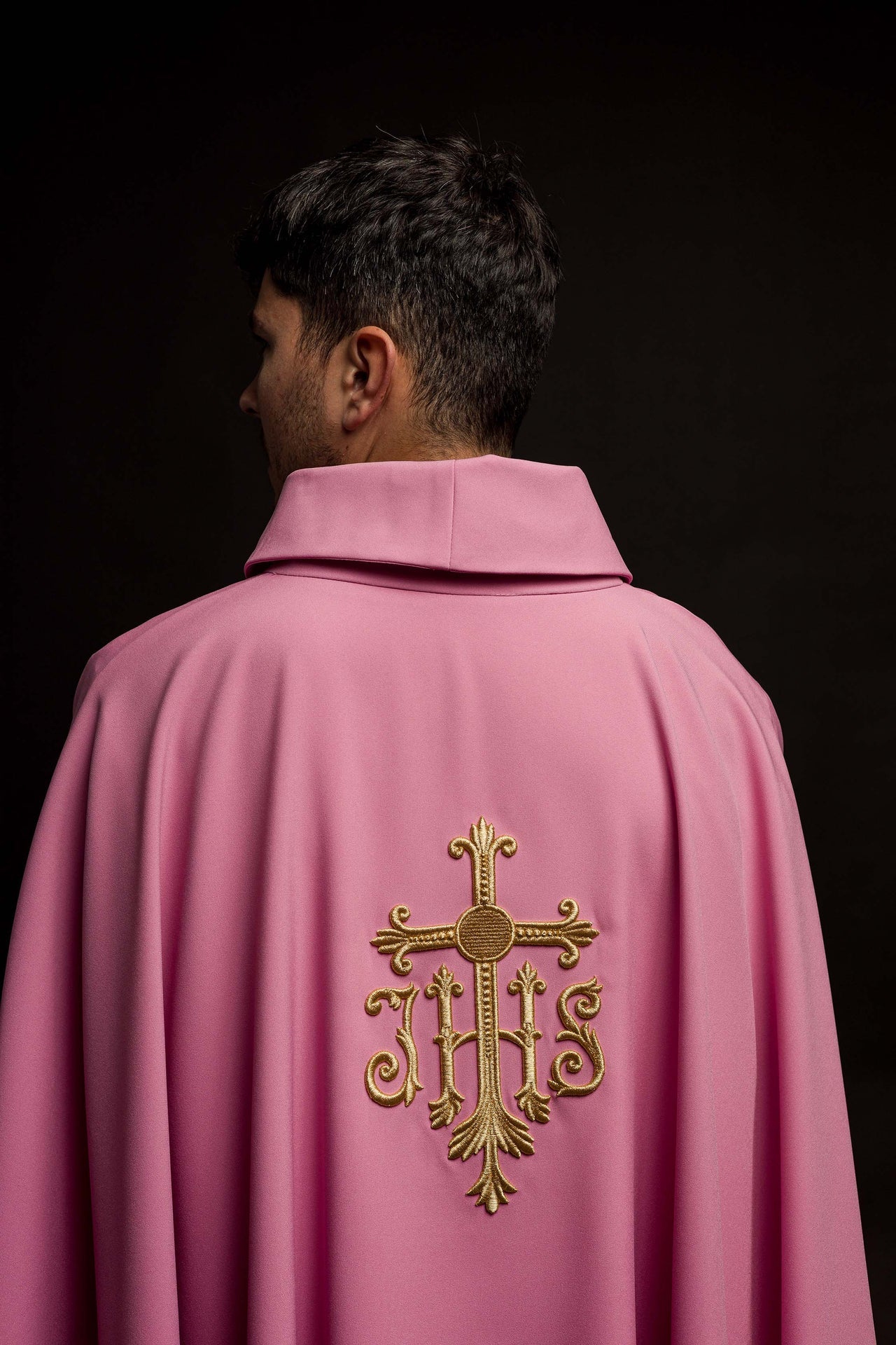 JHS pink chasuble with raised embroidery