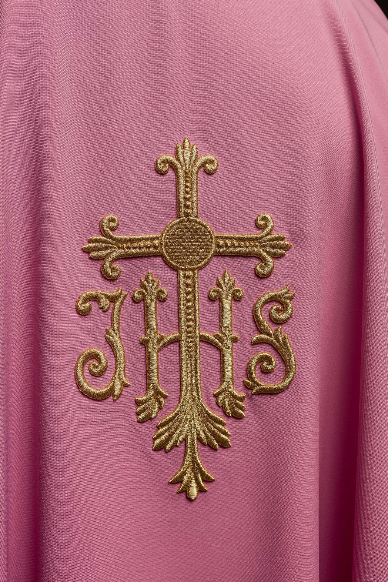JHS pink chasuble with raised embroidery