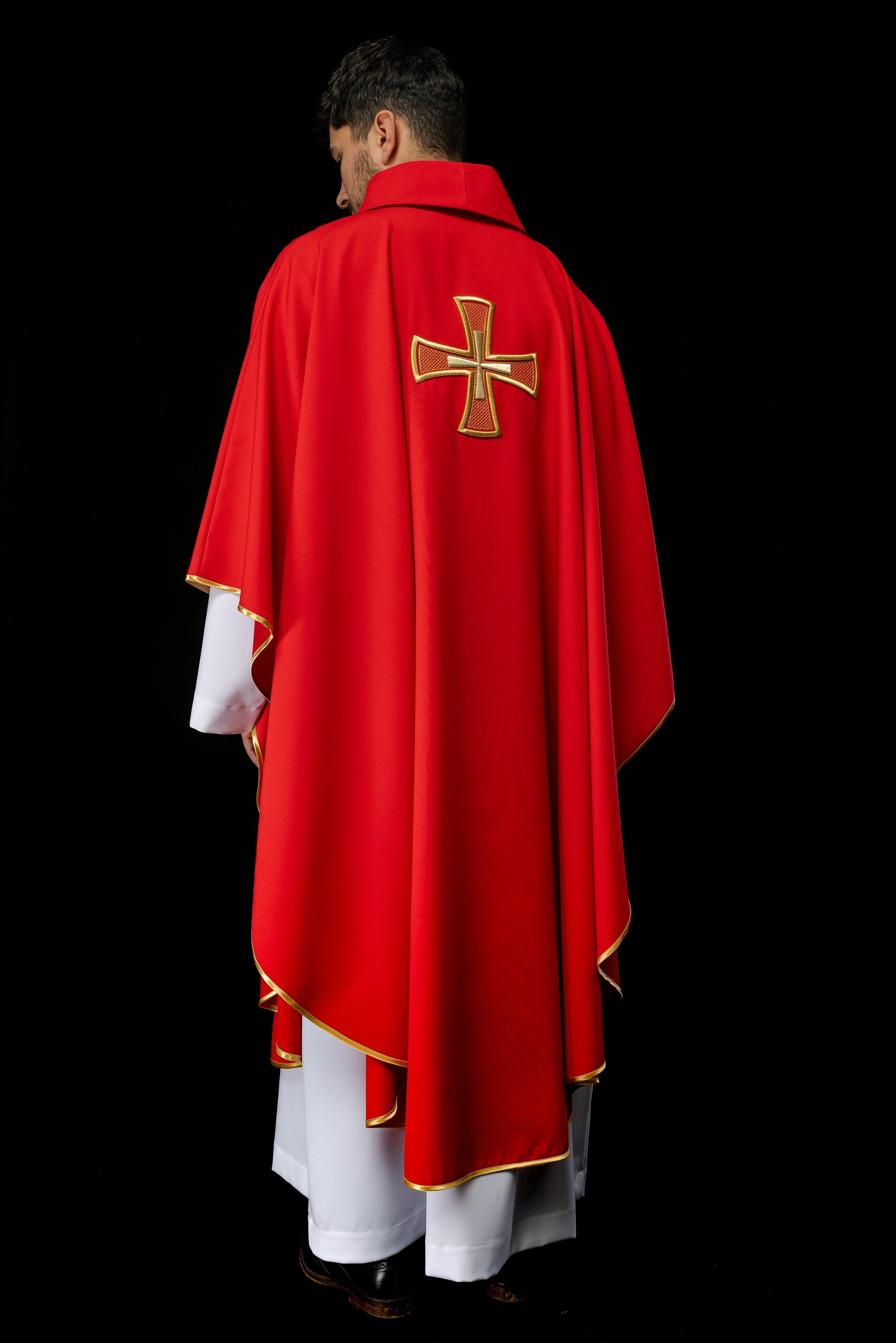 Embroidered chasuble IHS Red with Cross motif