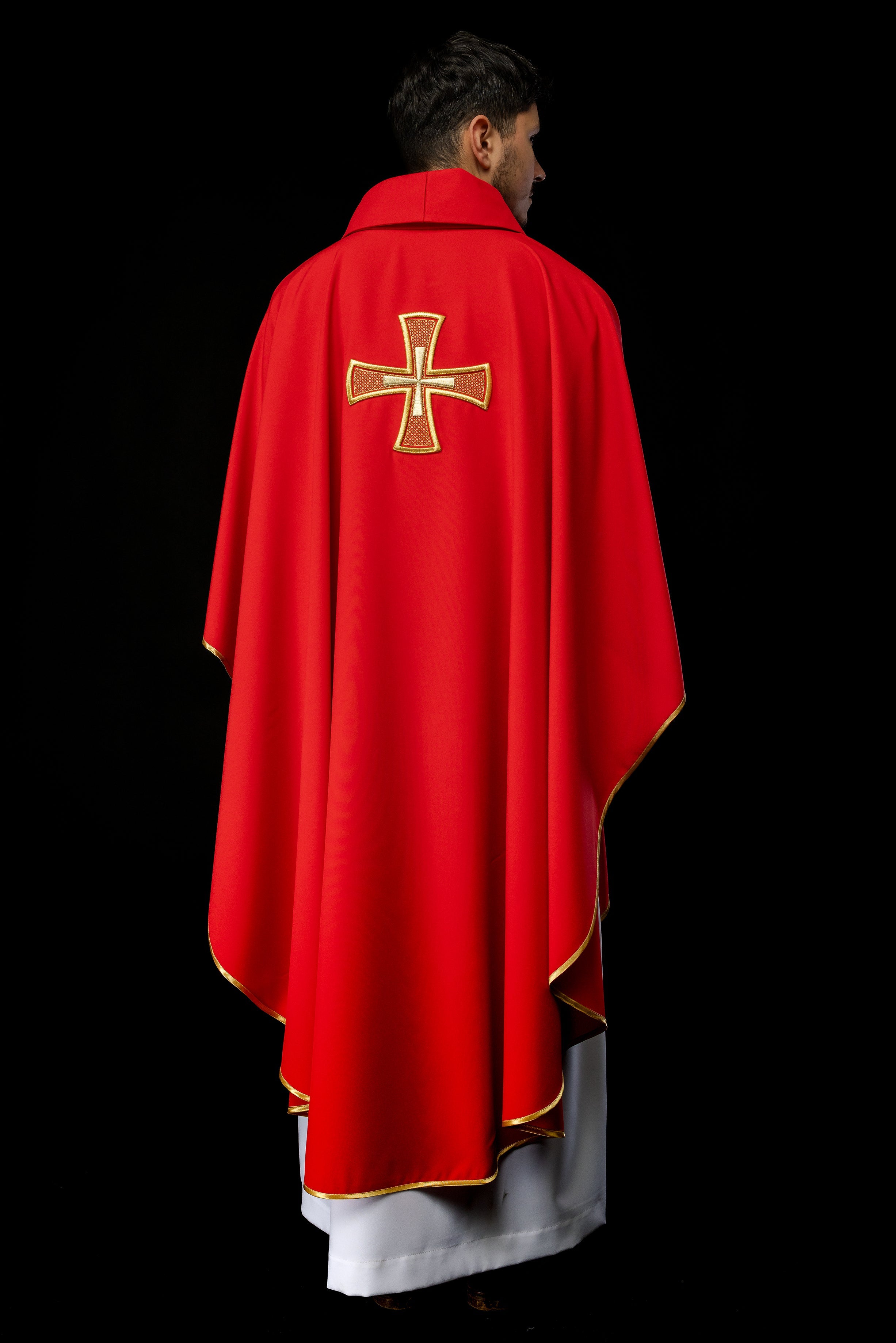 Embroidered chasuble IHS Red with Cross motif