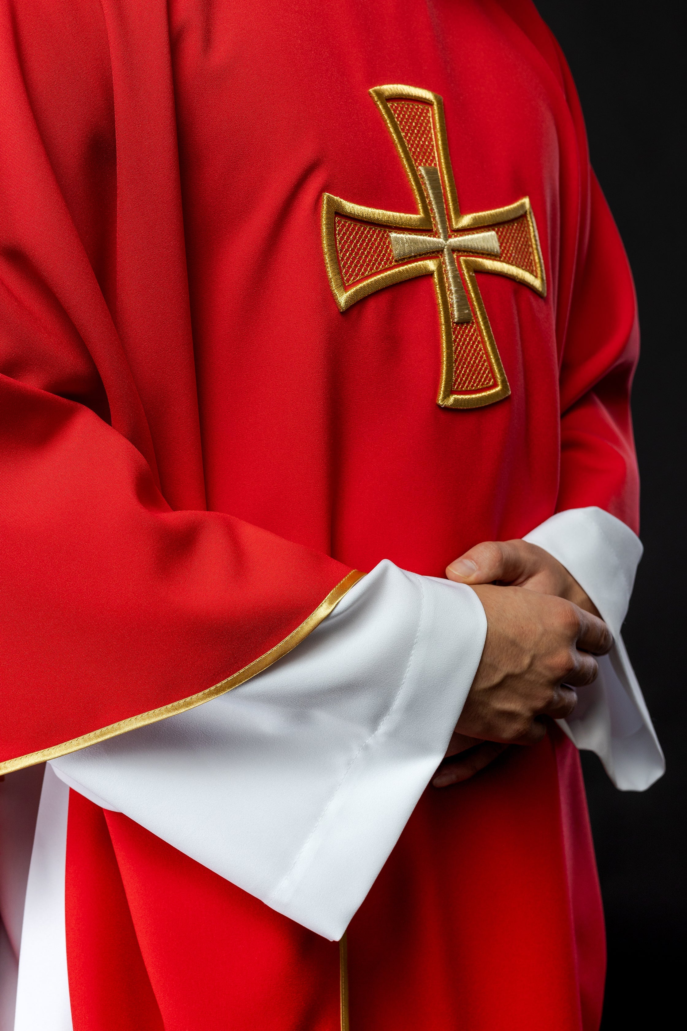 Embroidered chasuble IHS Red with Cross motif