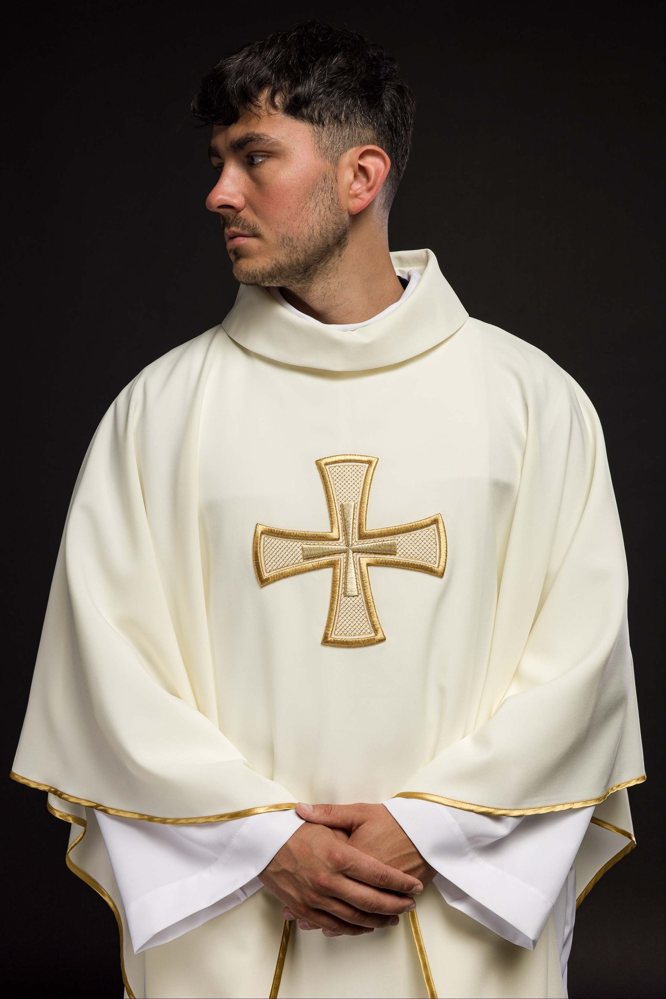 IHS ecru embroidered chasuble