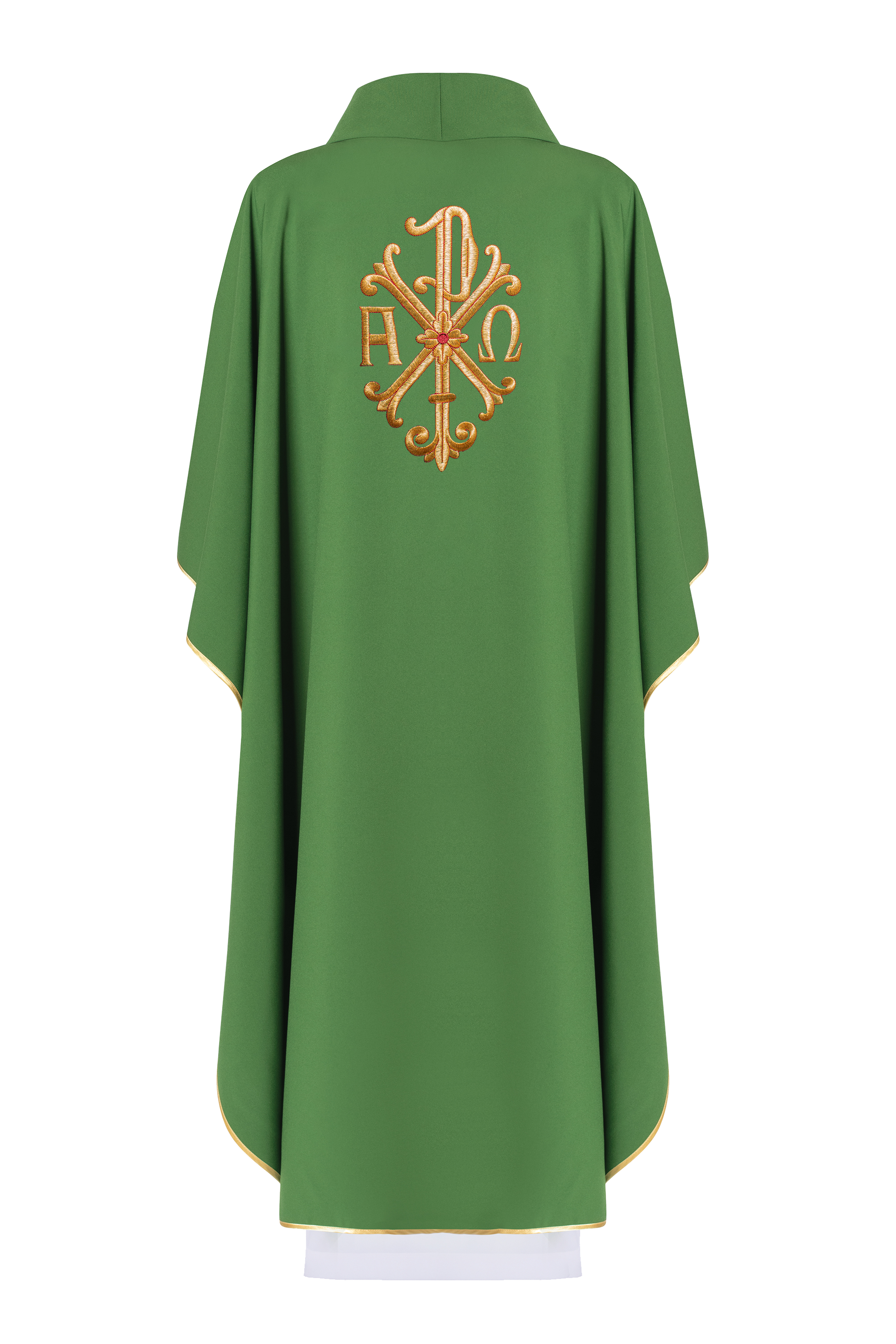 Embroidered chasuble Green motif of Alpha and Omega