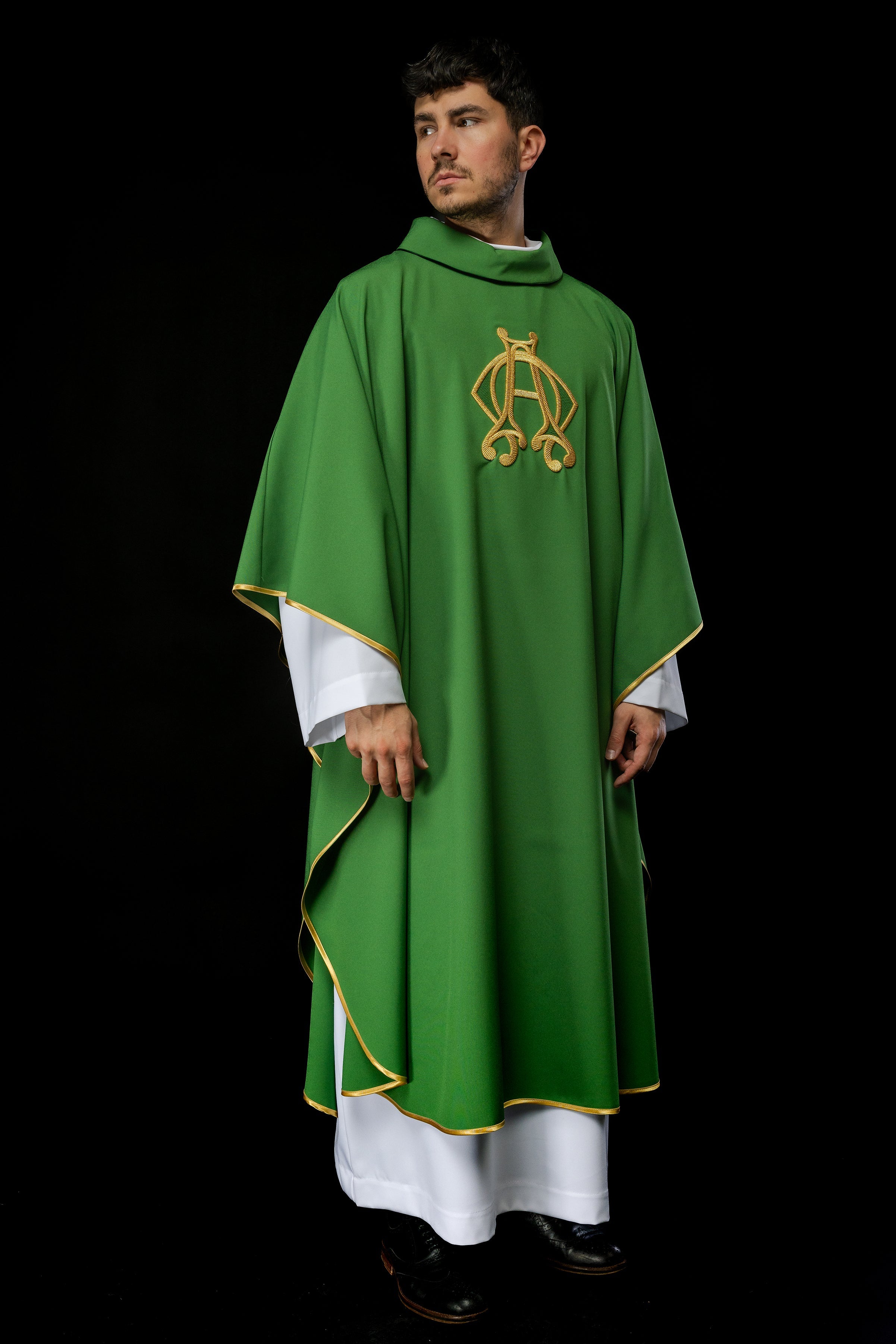 Embroidered chasuble Green Alpha and Omega