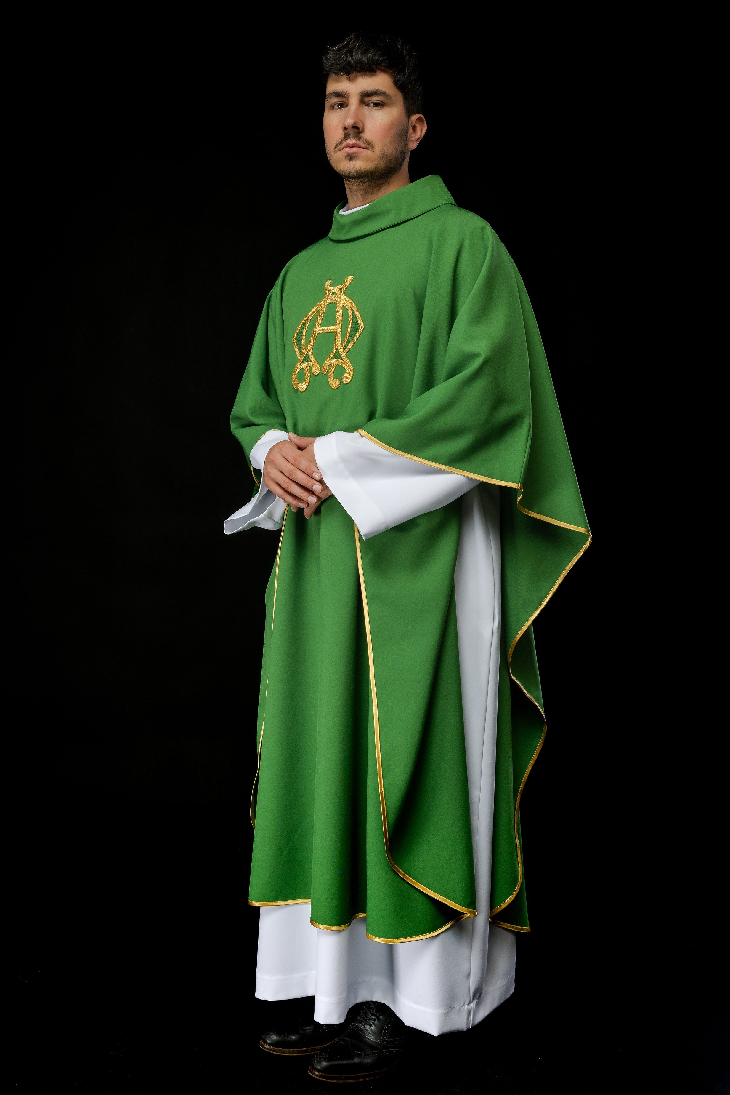 Embroidered chasuble Green Alpha and Omega