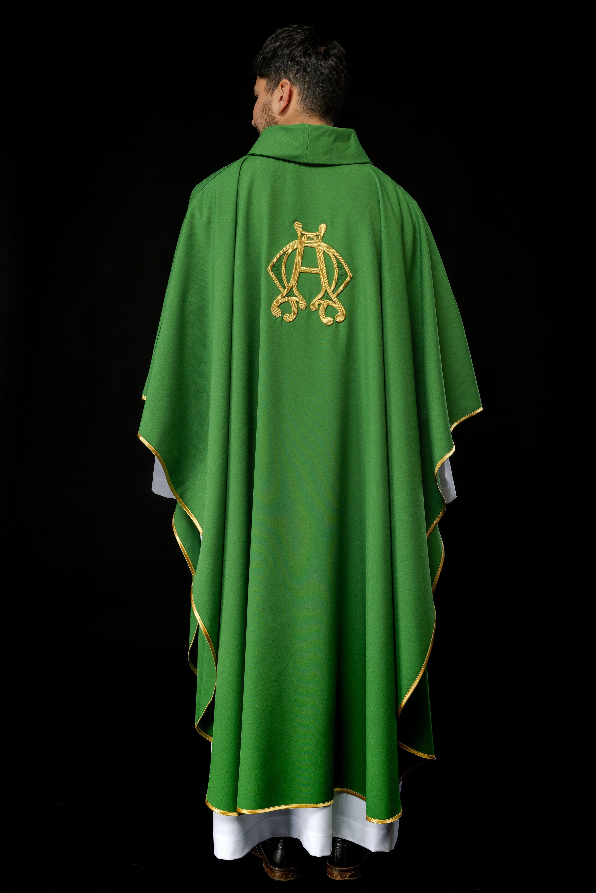 Embroidered chasuble Green Alpha and Omega