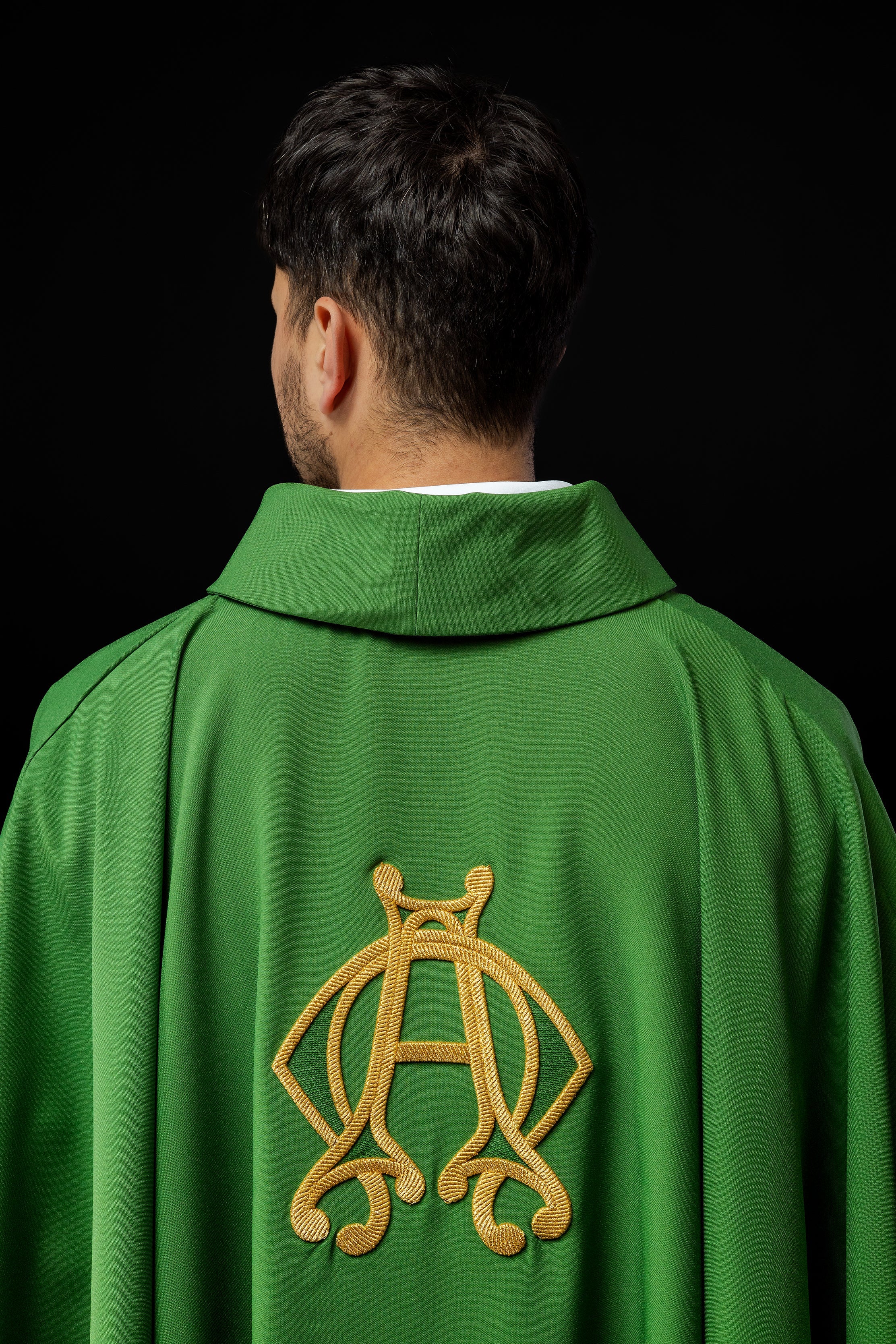 Embroidered chasuble Green Alpha and Omega