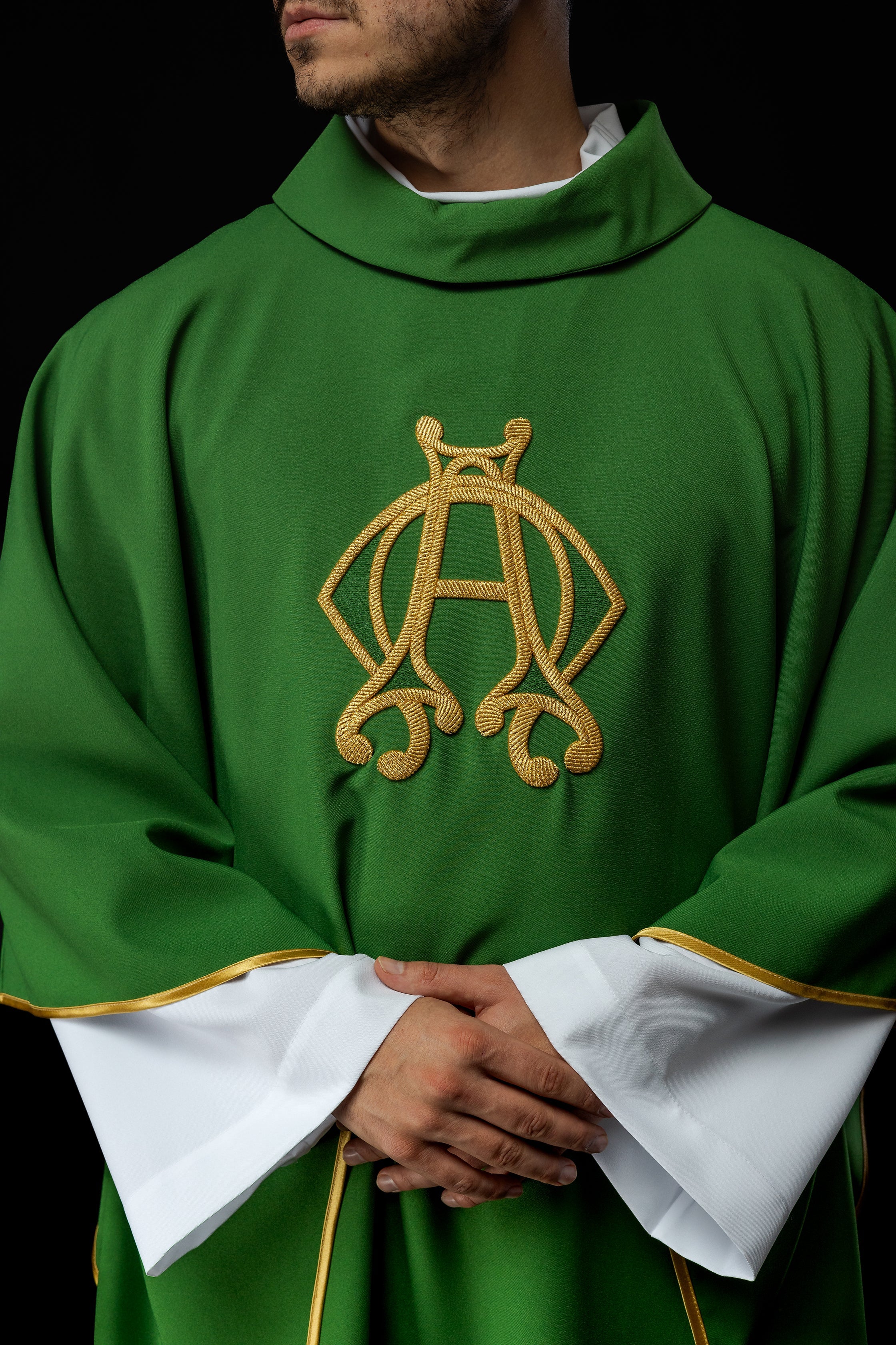 Embroidered chasuble Green Alpha and Omega