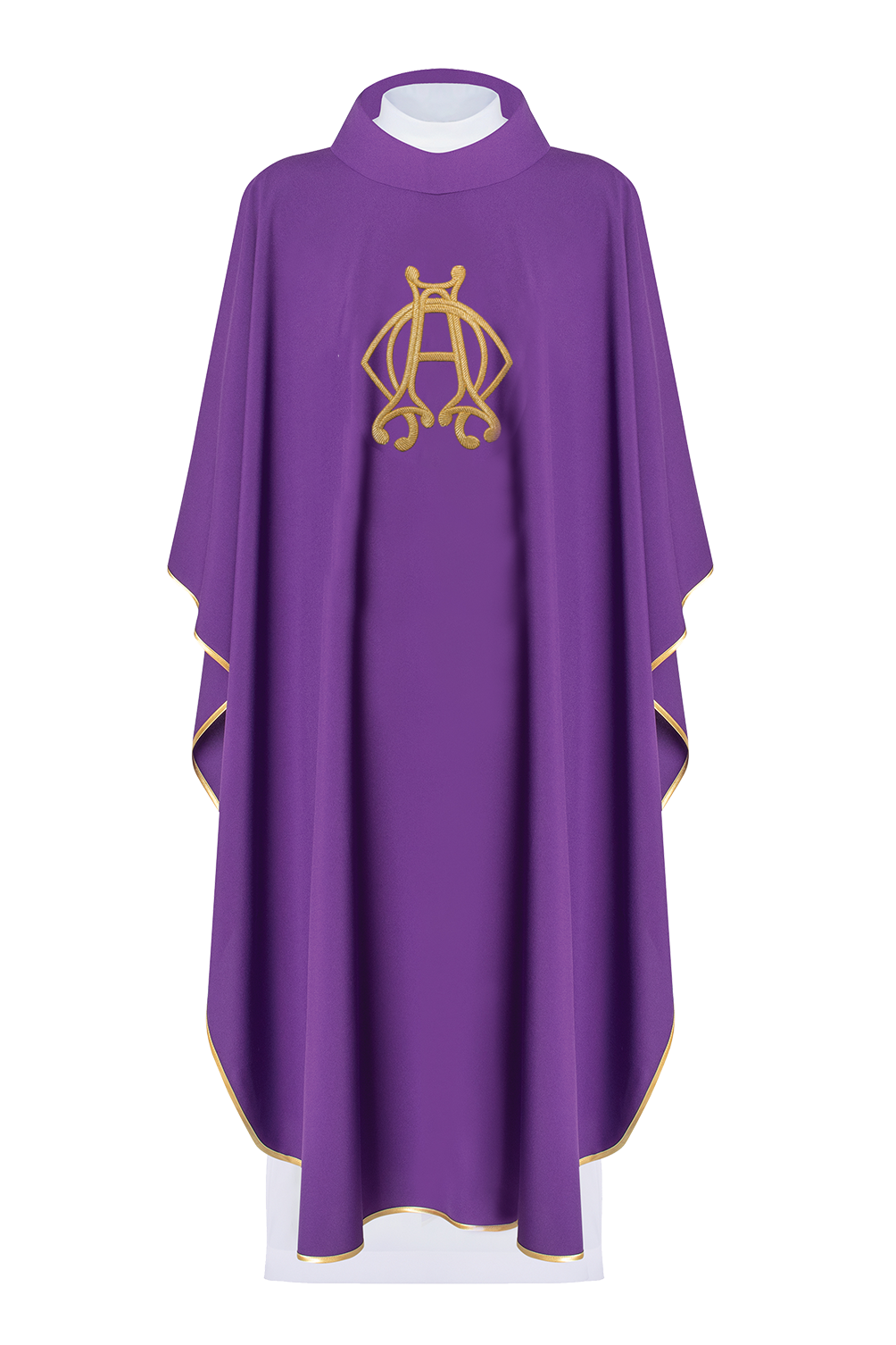 Liturgical chasuble in purple with Alpha and Omega motifs