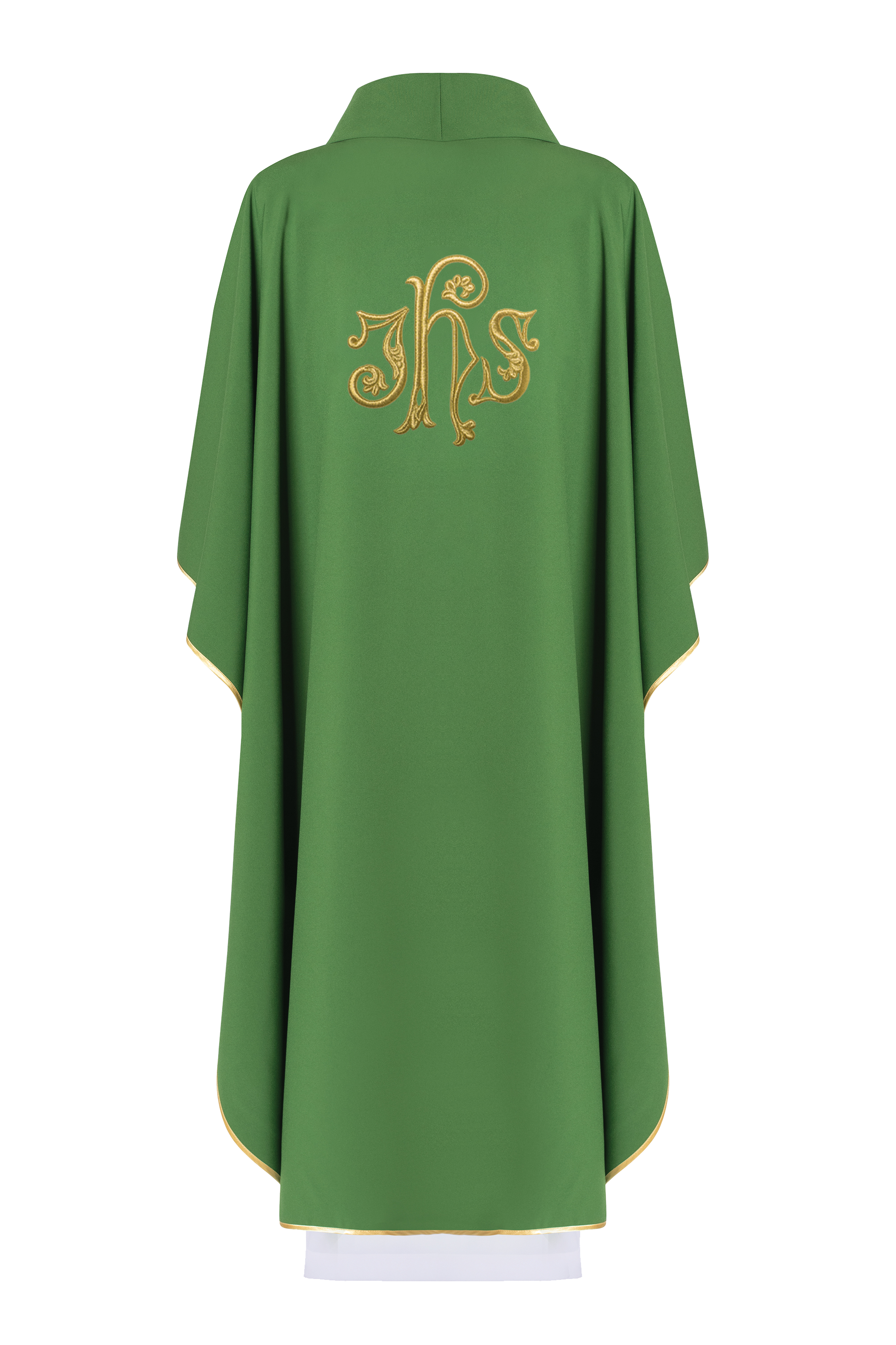 Embroidered chasuble with IHS symbol Green