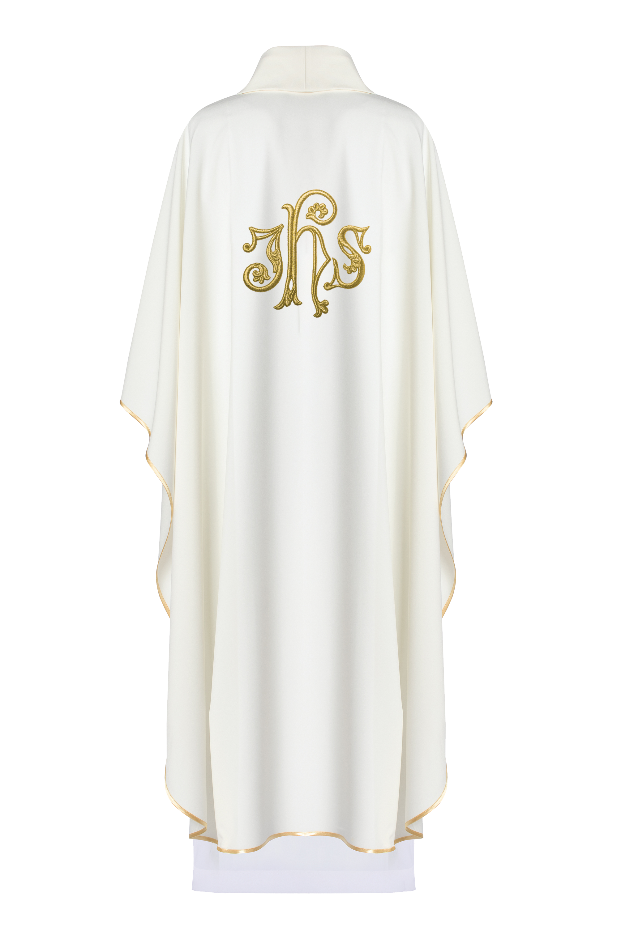 Embroidered chasuble with IHS symbol ecru