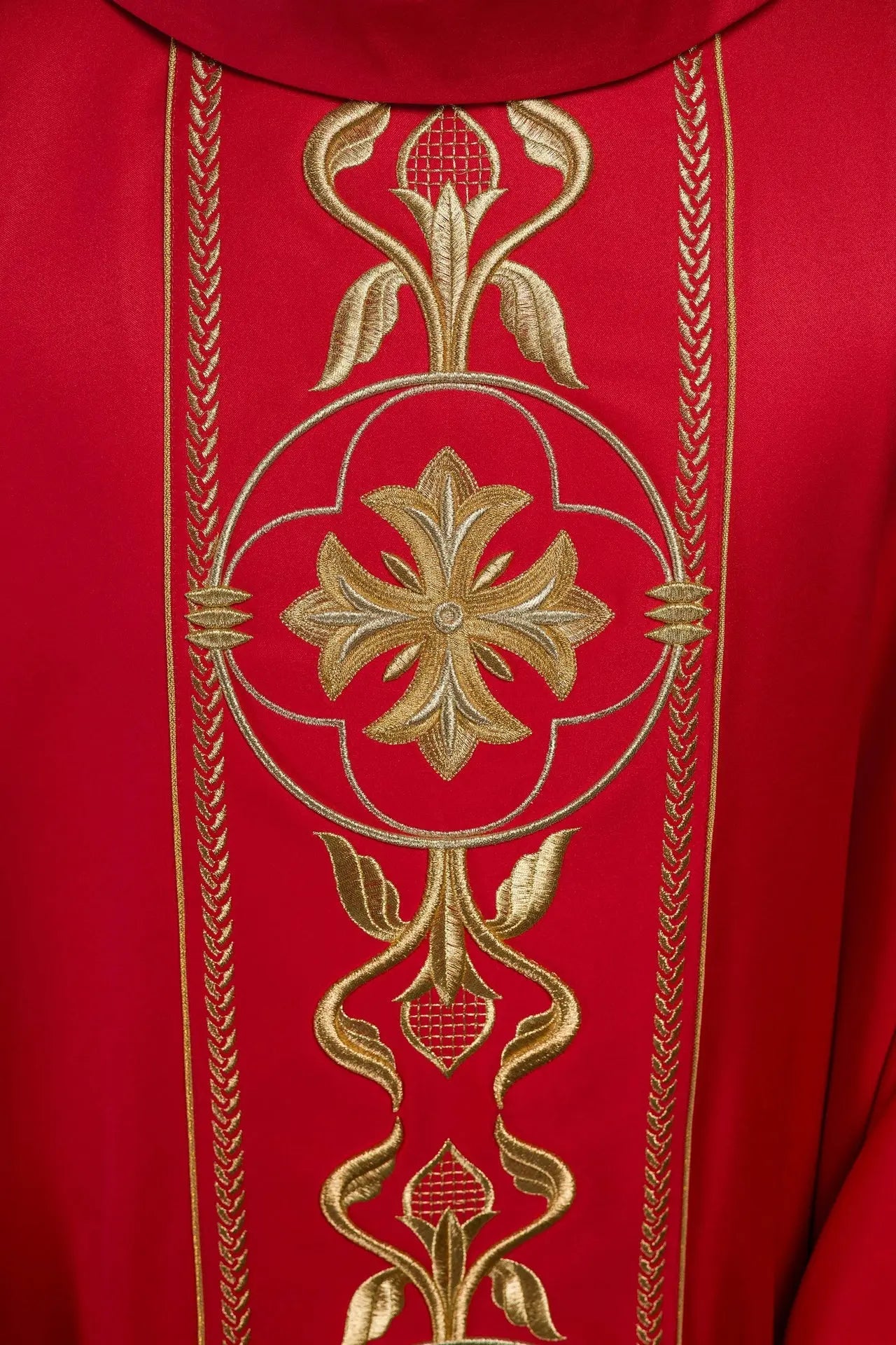Embroidered Red Chasuble with Decorative Band
