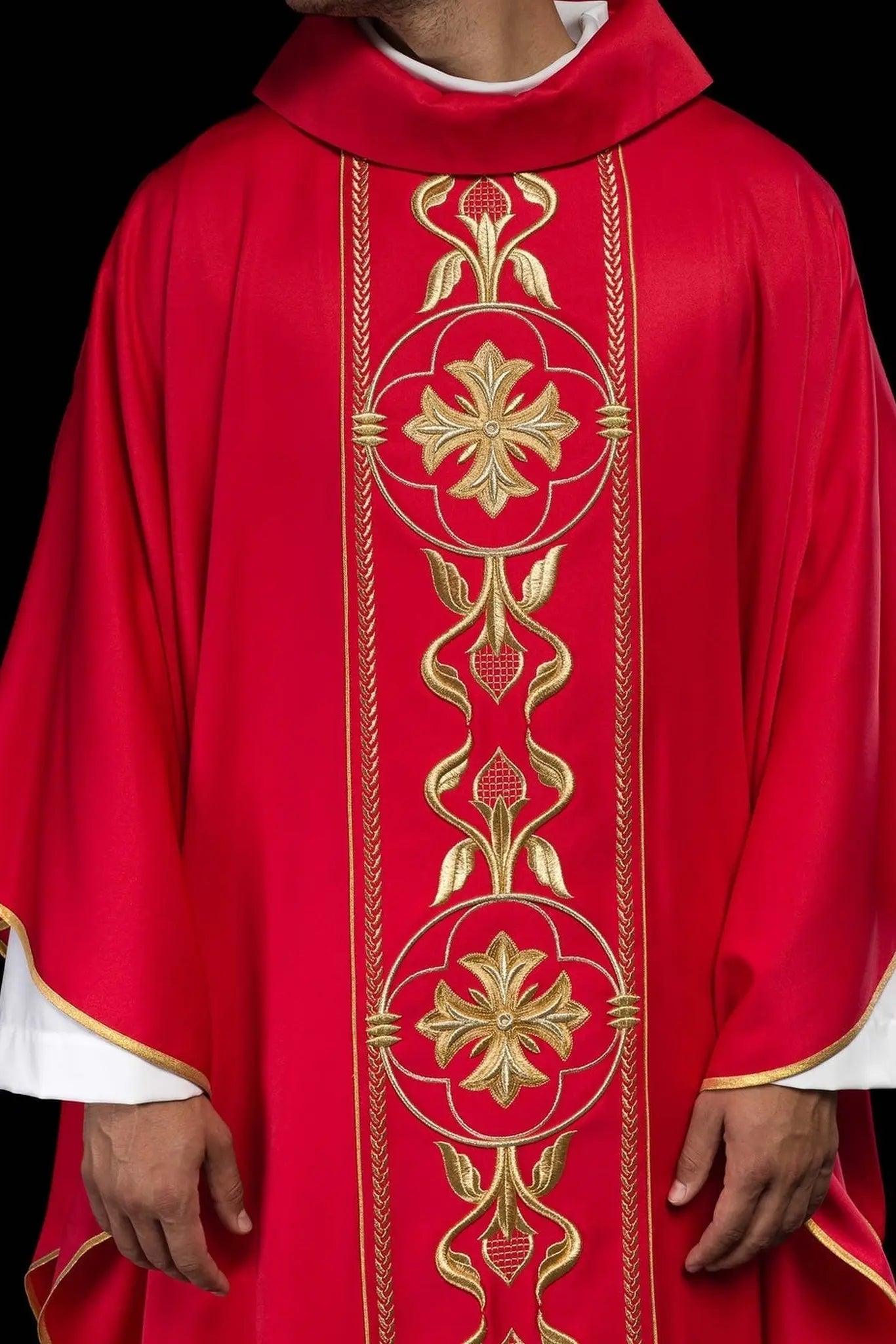 Embroidered Red Chasuble with Decorative Band