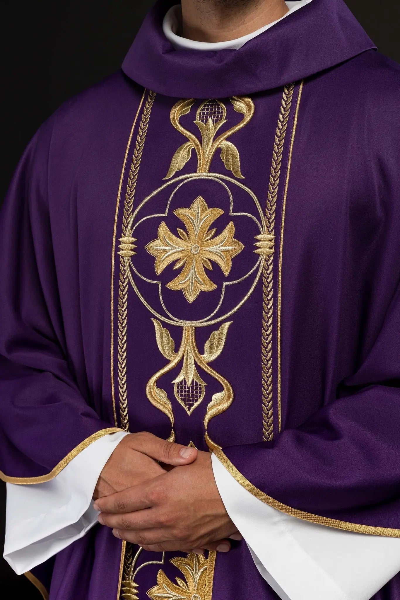 Embroidered Purple Chasuble with Decorative Band