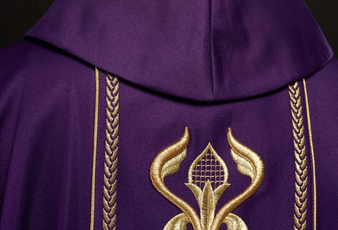 Embroidered Purple Chasuble with Decorative Band