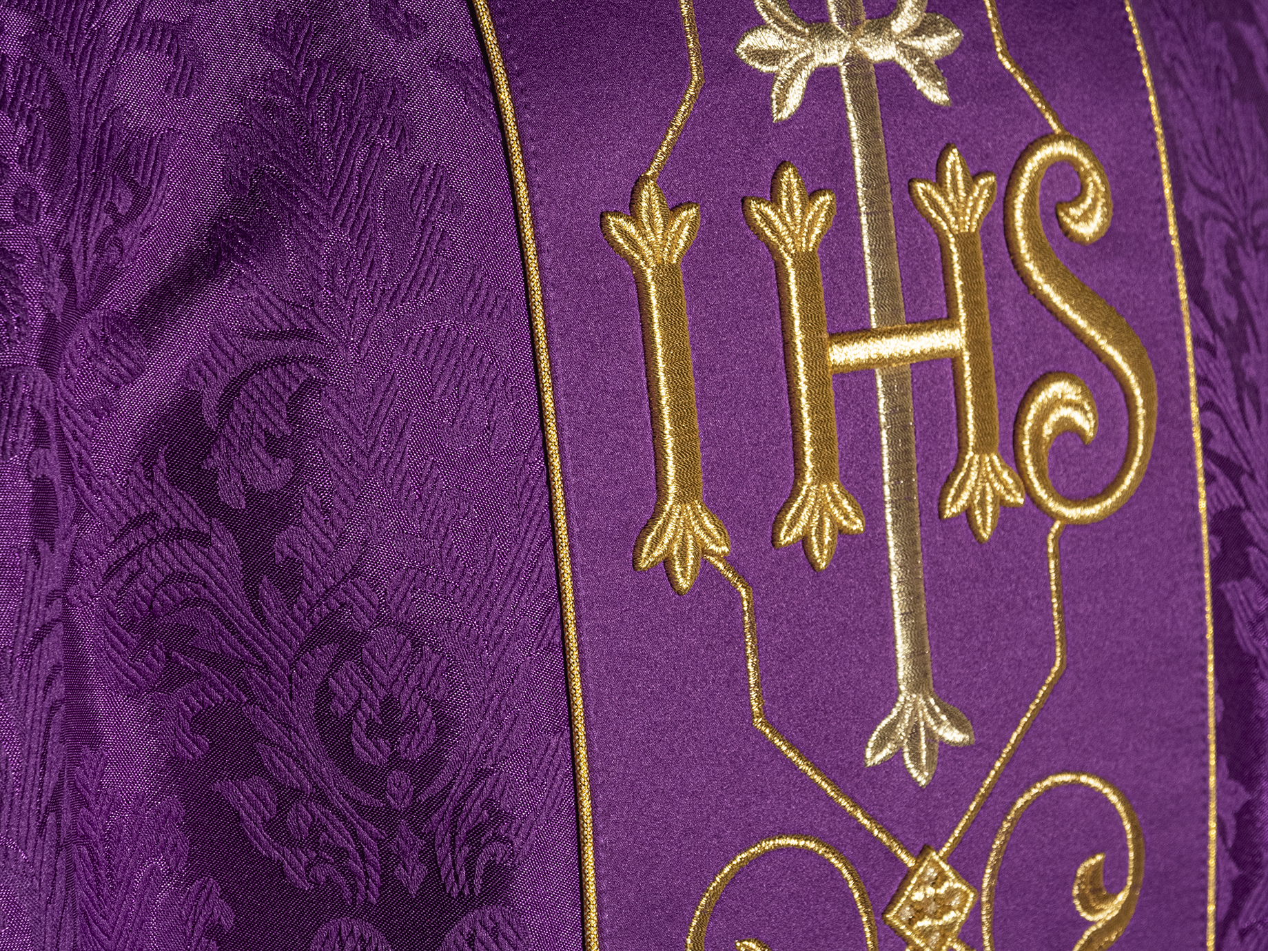 IHS Embroidered Chasuble Purple Decorative Fabric