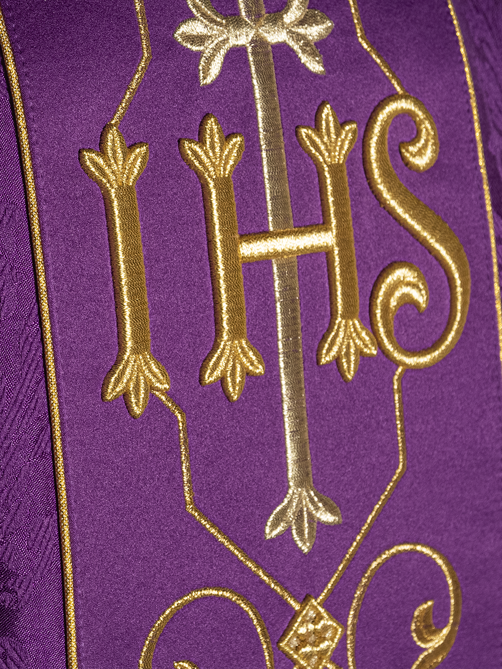 IHS Embroidered Chasuble Purple Decorative Fabric