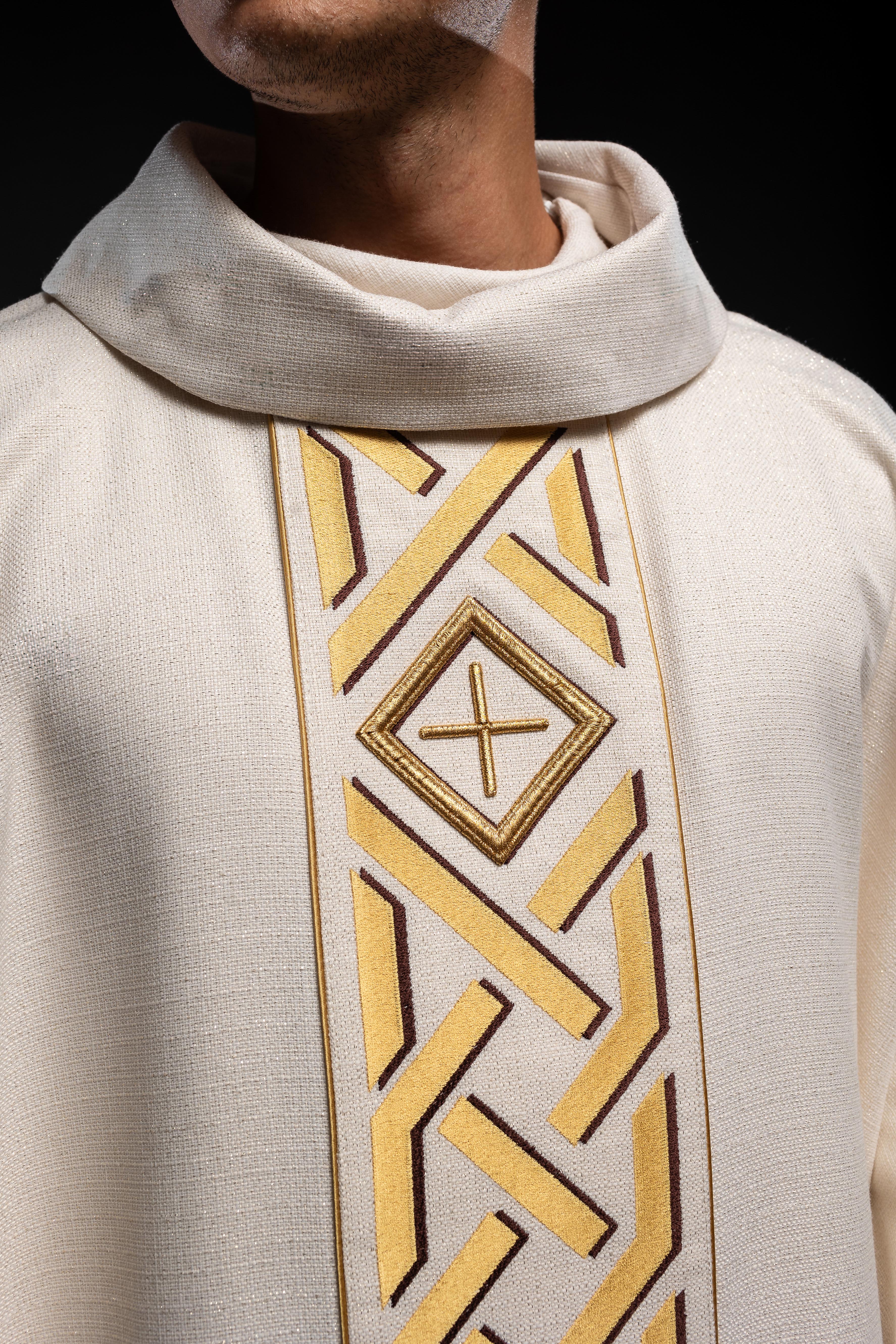 Embroidered cross ecru chasuble