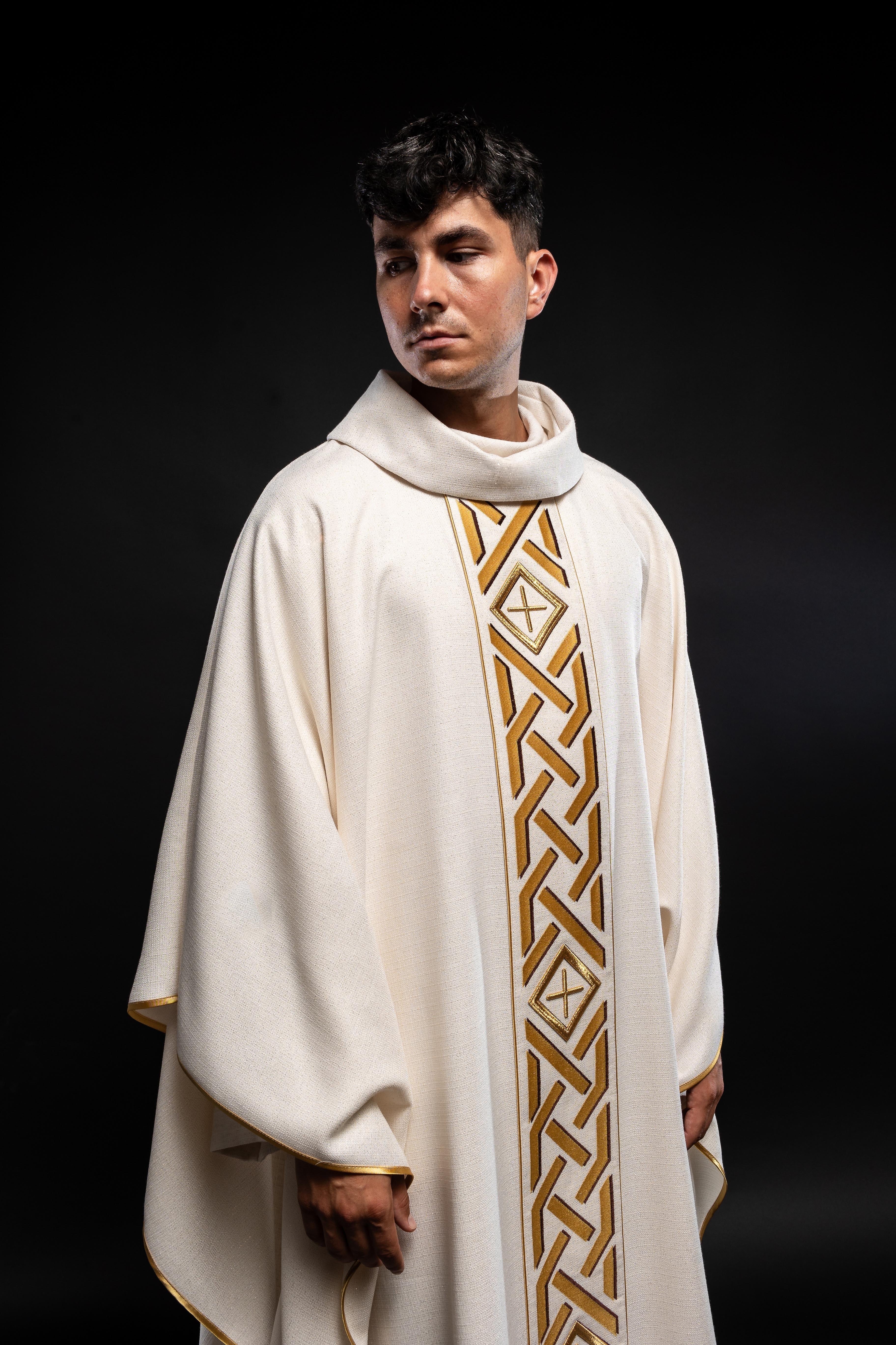 Embroidered cross ecru chasuble