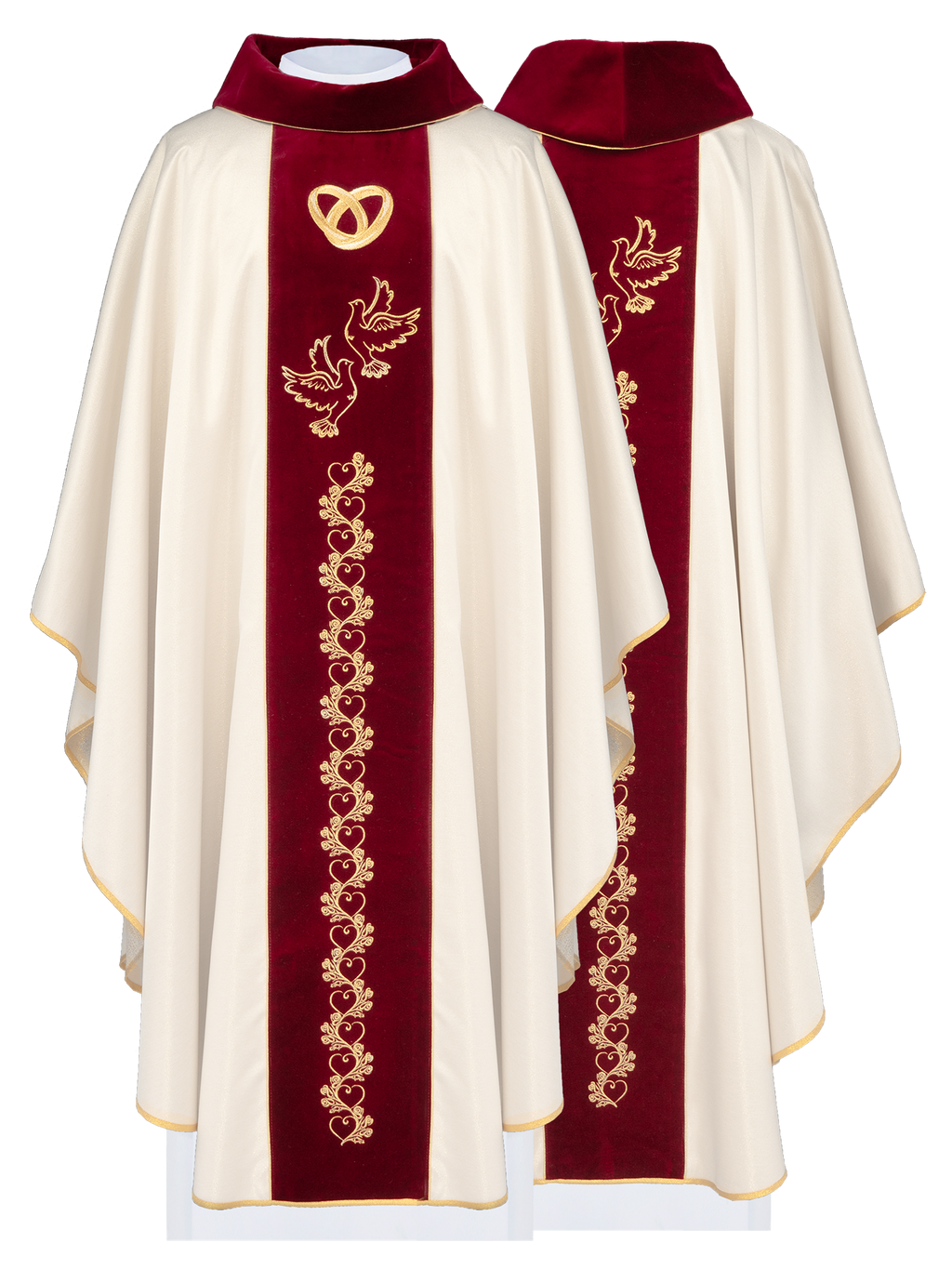 Wedding Chasuble in Ecru with Red Velvet Sash