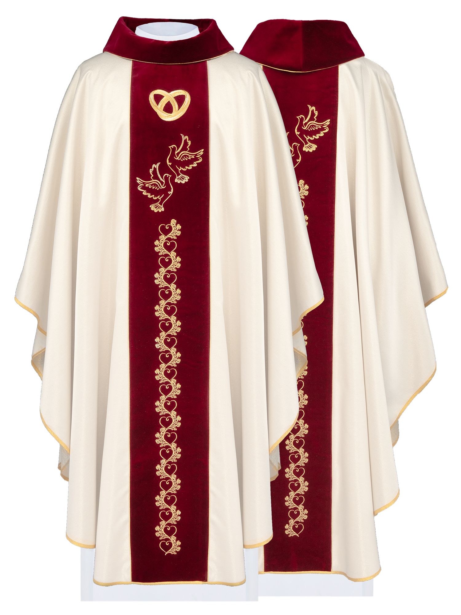 Wedding Chasuble in Ecru with Red Velvet Sash