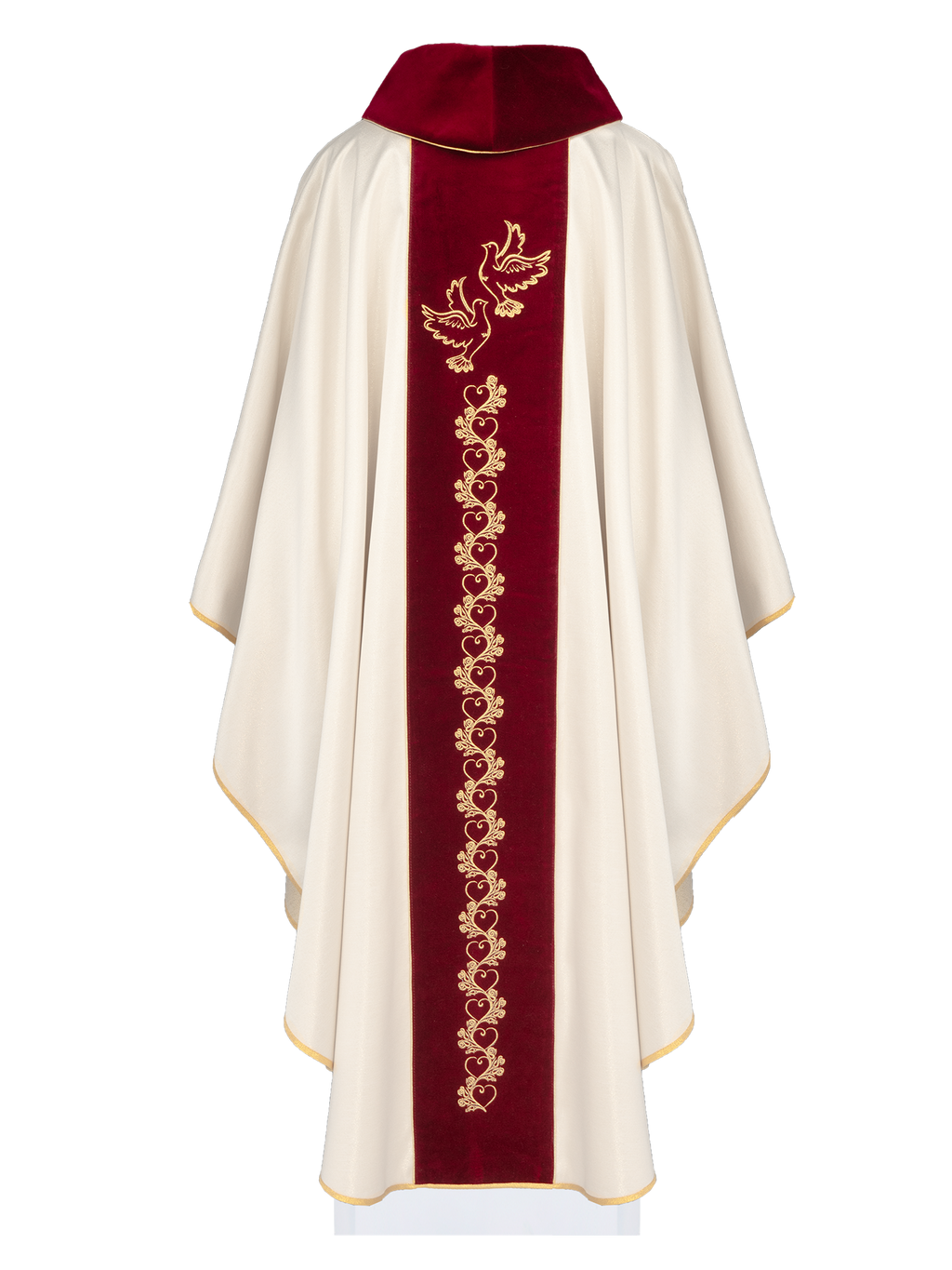 Wedding Chasuble in Ecru with Red Velvet Sash