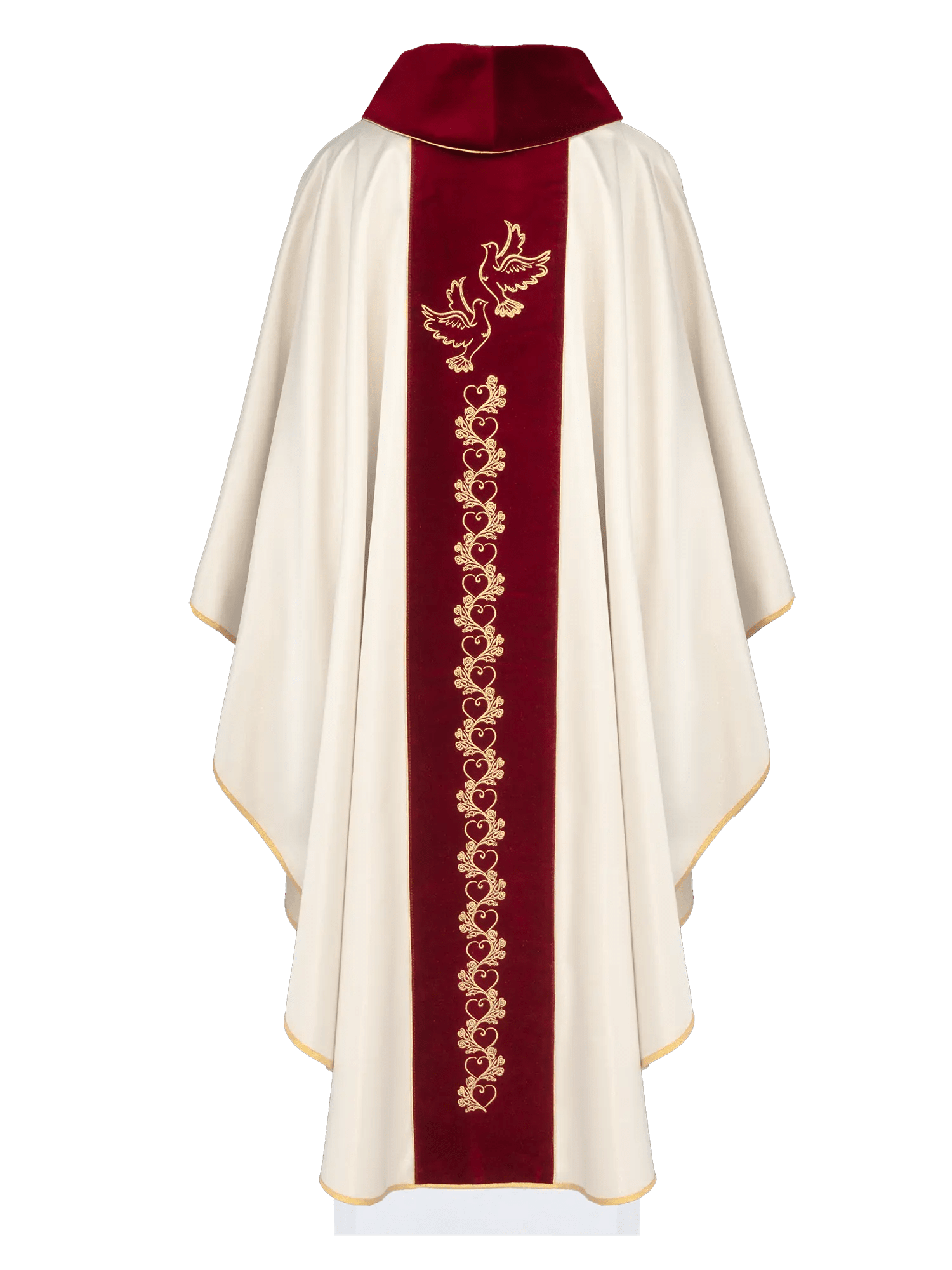 Wedding Chasuble in Ecru with Red Velvet Sash