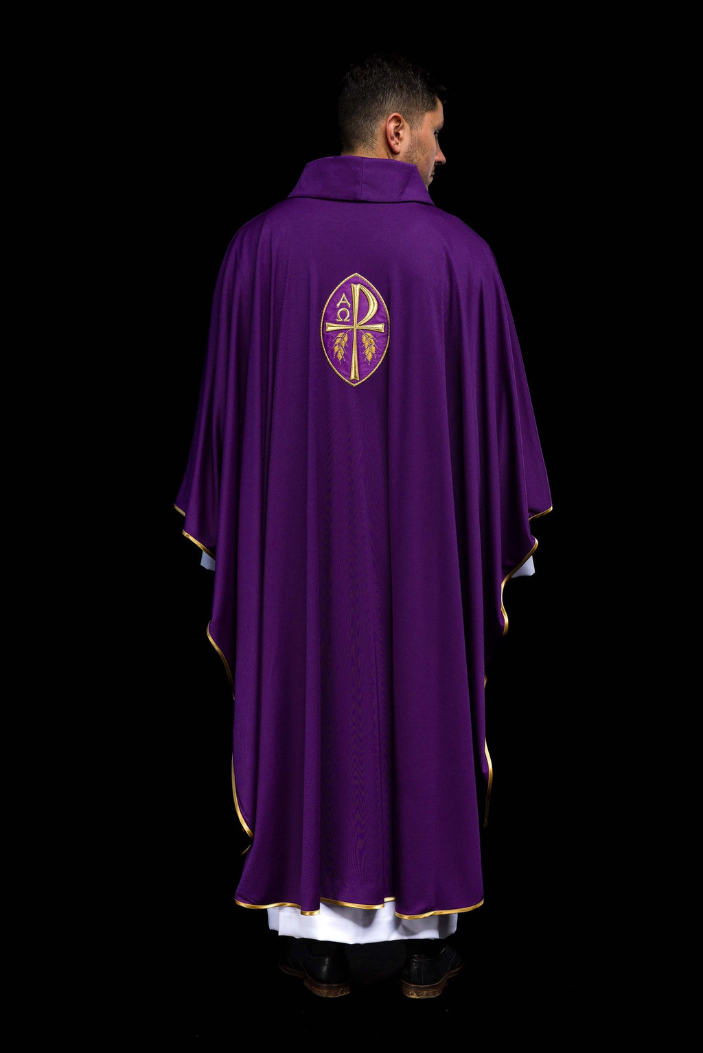 Chasuble embroidered Cross purple lightweight knitted SACROLITE